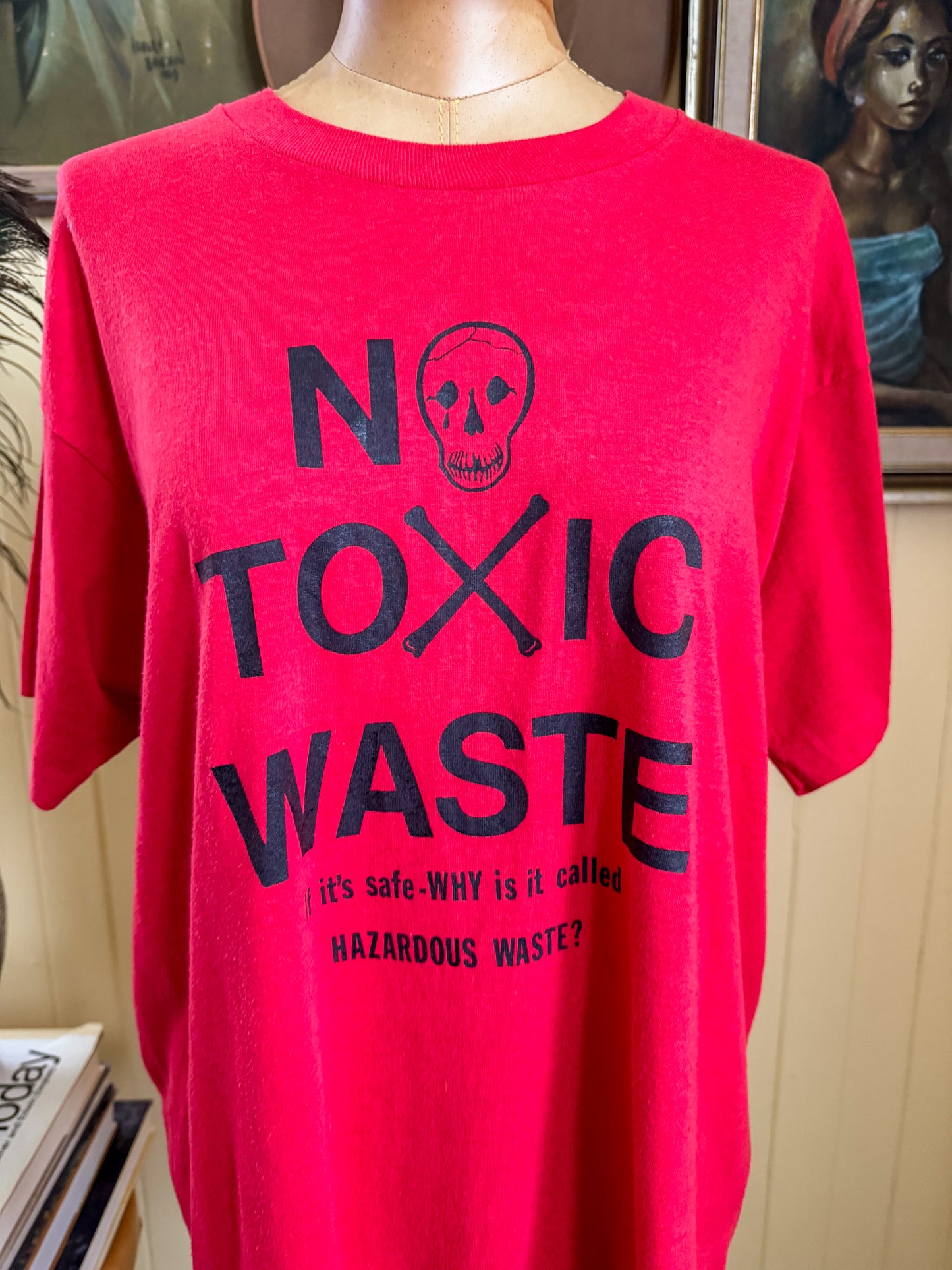 VINTAGE 1980S NO TOXIC WASTE PRINT ACTIVISM SINGLE STITCH T-SHIRT M/L