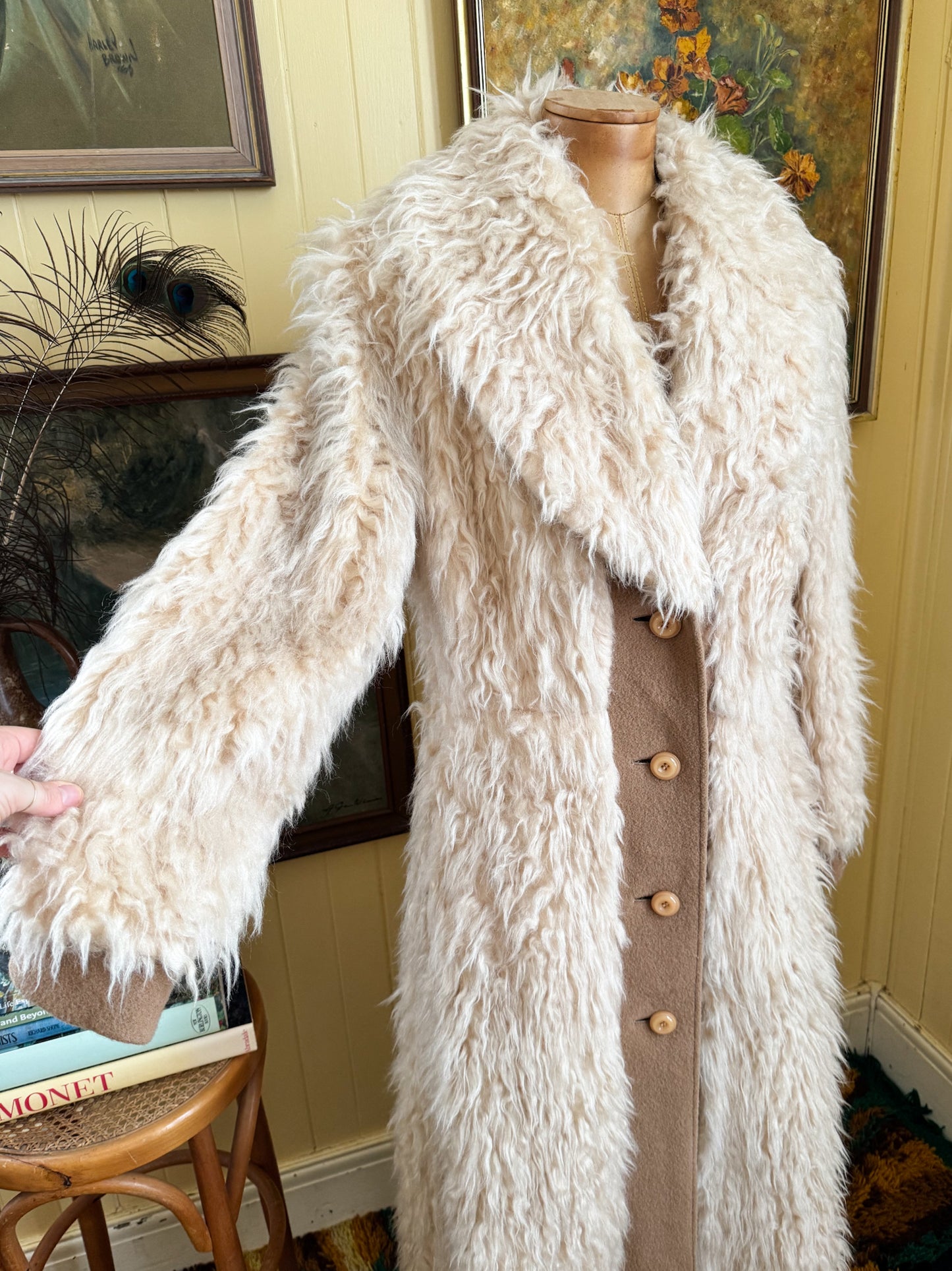 VINTAGE 1970S EAST GERMAN FLOKATI WOOL LONGLINE PENNY LANE COAT S/M