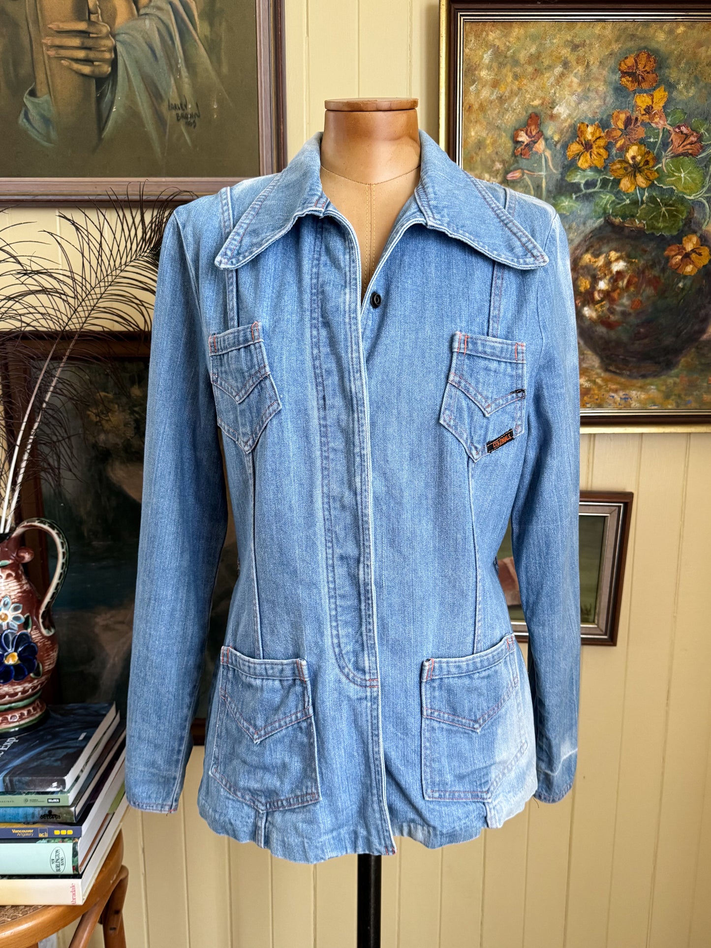 VINTAGE 1970S COLONIALS COTTON DENIM SAFARI SHIRT JACKET S/M
