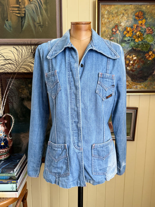 VINTAGE 1970S COLONIALS COTTON DENIM SAFARI SHIRT JACKET S/M