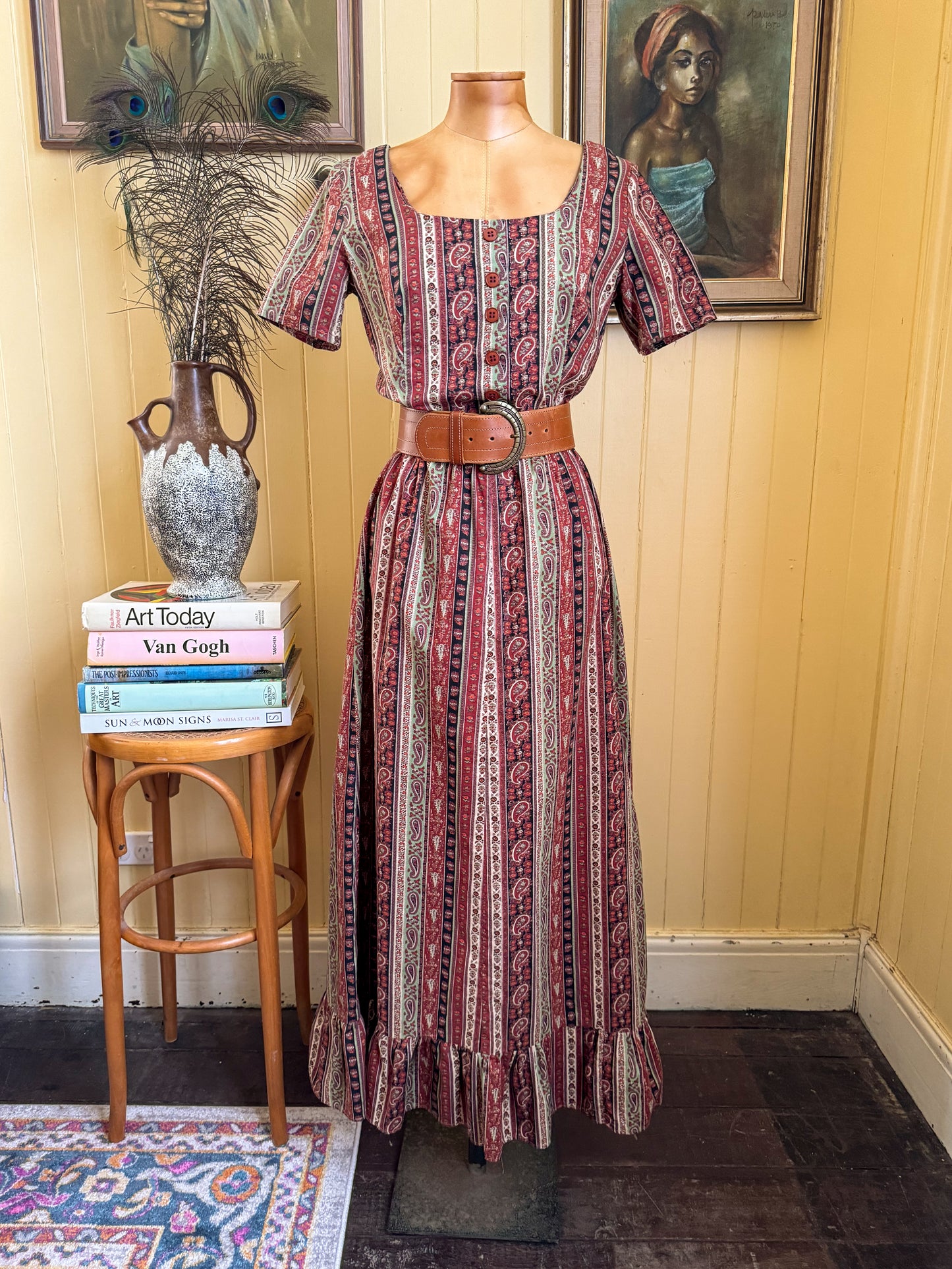 VINTAGE 1970S RICHARD SHOPS COTTON LIBERTY PRINT MAXI PRAIRIE DRESS S