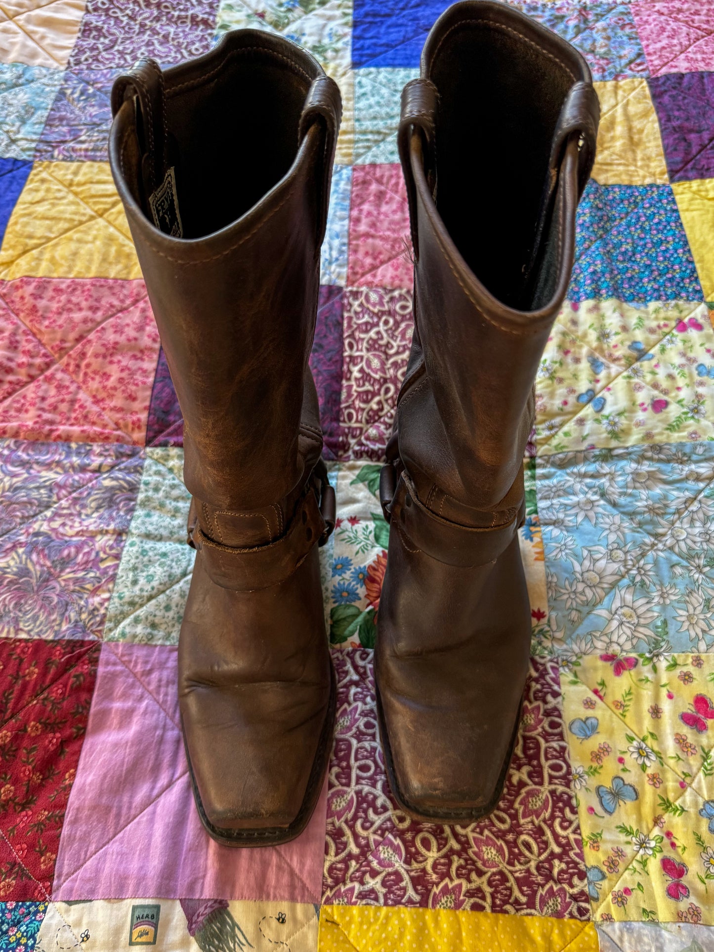 VINTAGE FRYE HARNESS DARK BROWN LEATHER BIKER CUBAN HEEL BOOTS 9/40