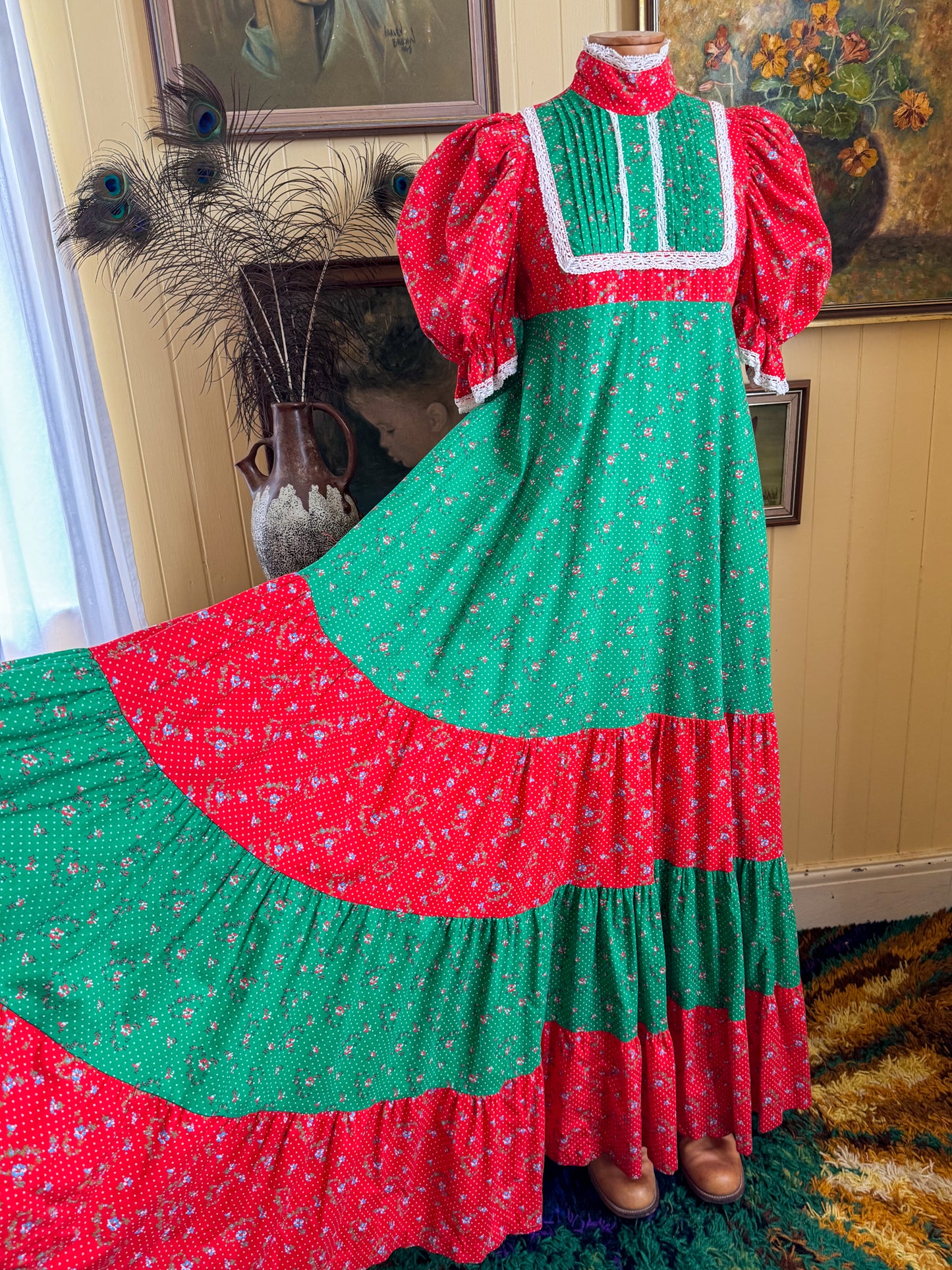 VINTAGE 1970S RARE AUSTRALIAN LAURA ASHLEY COTTON PRAIRIE MAXI DRESS S