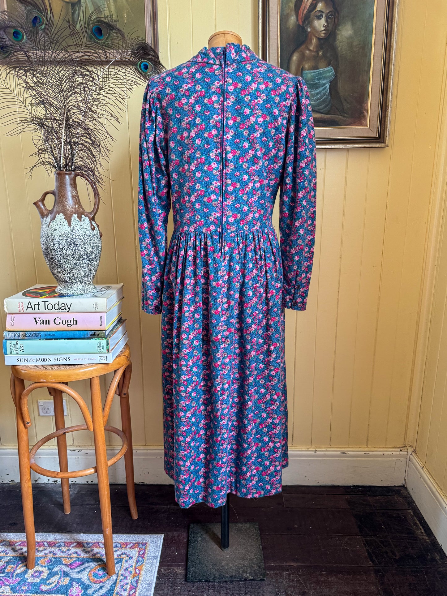 VINTAGE 1980S LAURA ASHLEY COTTON/WOOL COLLARED PRAIRIE DRESS S/M