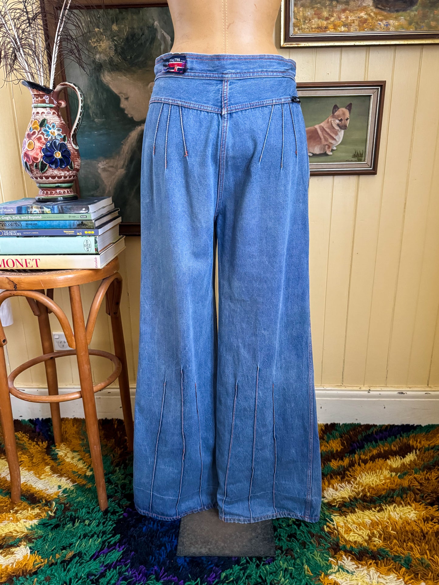VINTAGE 1970S BRAXTON COTTON WIDE LEG HIGH WAIST DENIM JEANS M