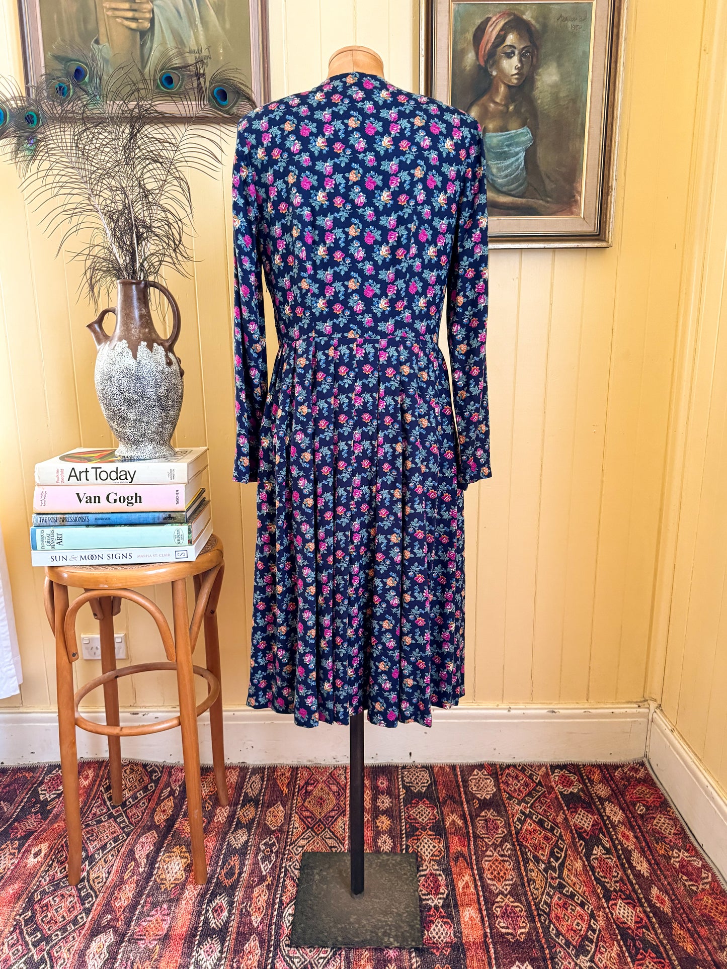 VINTAGE 1990S LAURA ASHLEY VISCOSE BUTTON THROUGH PRAIRIE DRESS S/M