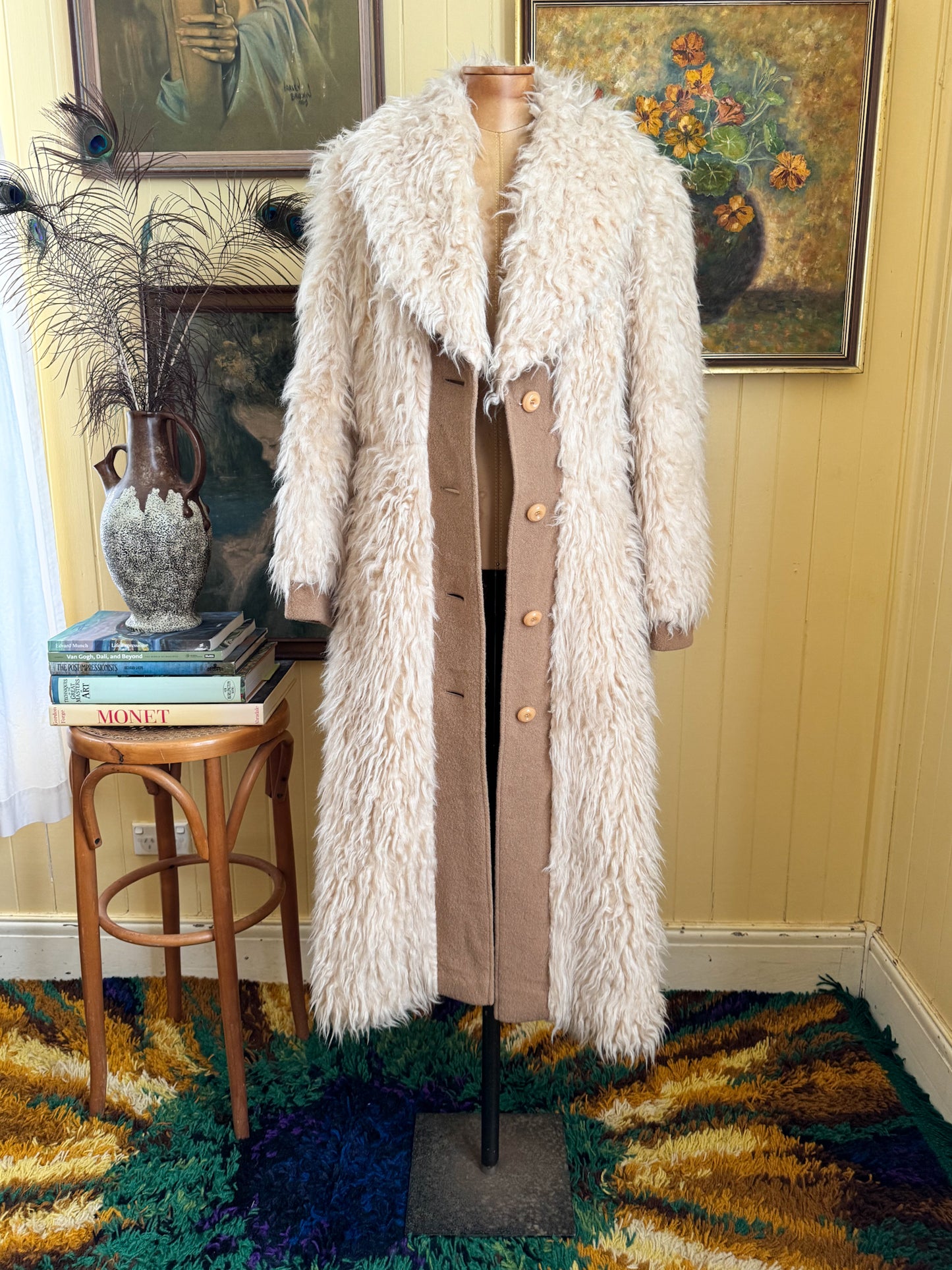 VINTAGE 1970S EAST GERMAN FLOKATI WOOL LONGLINE PENNY LANE COAT S/M