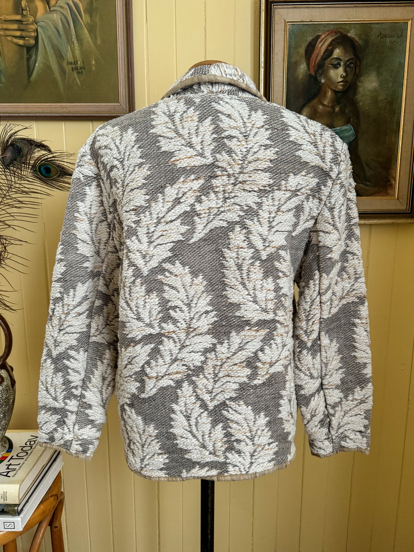 VINTAGE 1990S FRENCH COUNTRY WOVEN COTTON TAPESTRY JACKET S/M