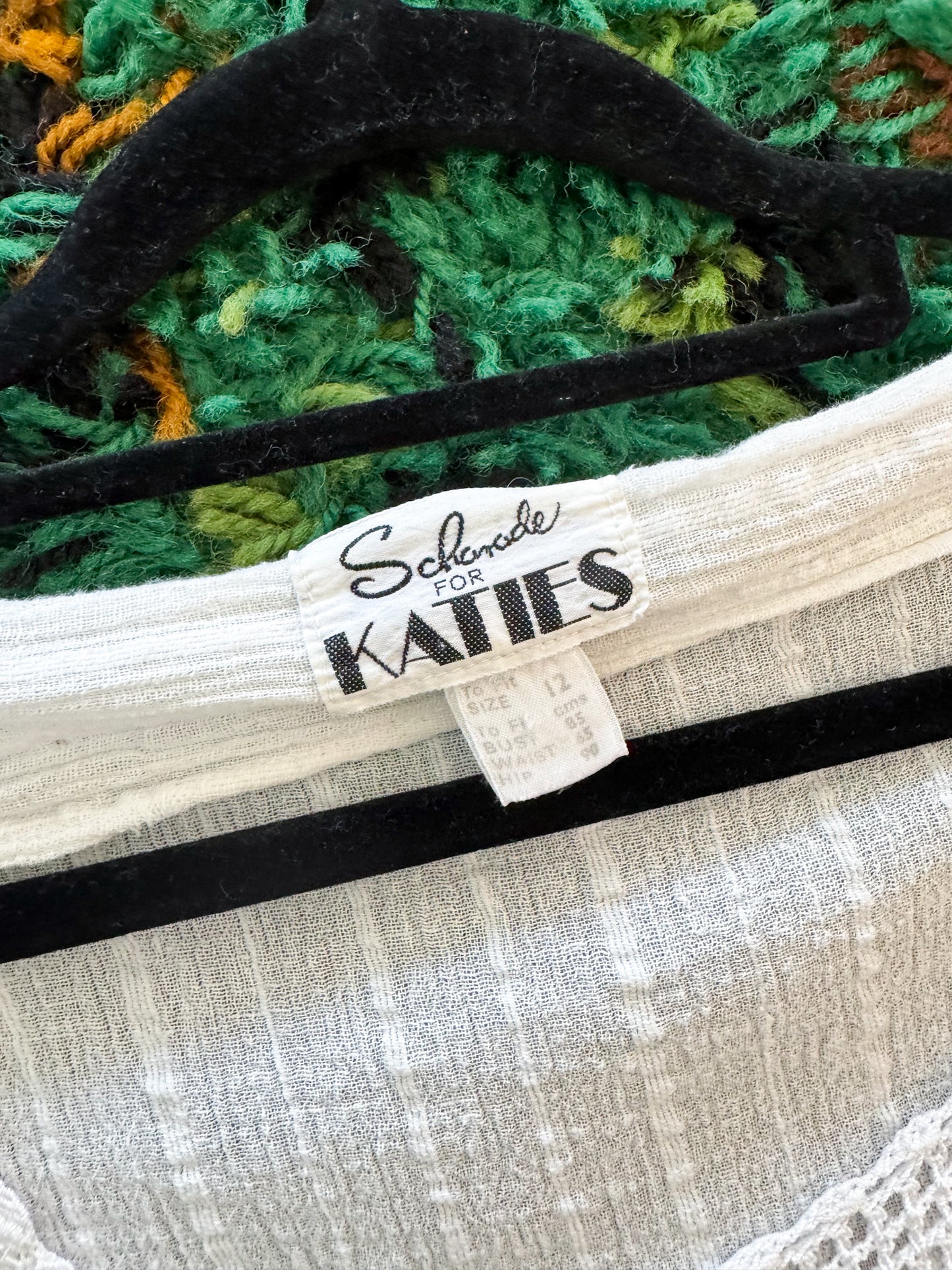 VINTAGE 1970S SHARADE FOR KATIES COTTON CHEESECLOTH CROCHET BLOUSE S/M