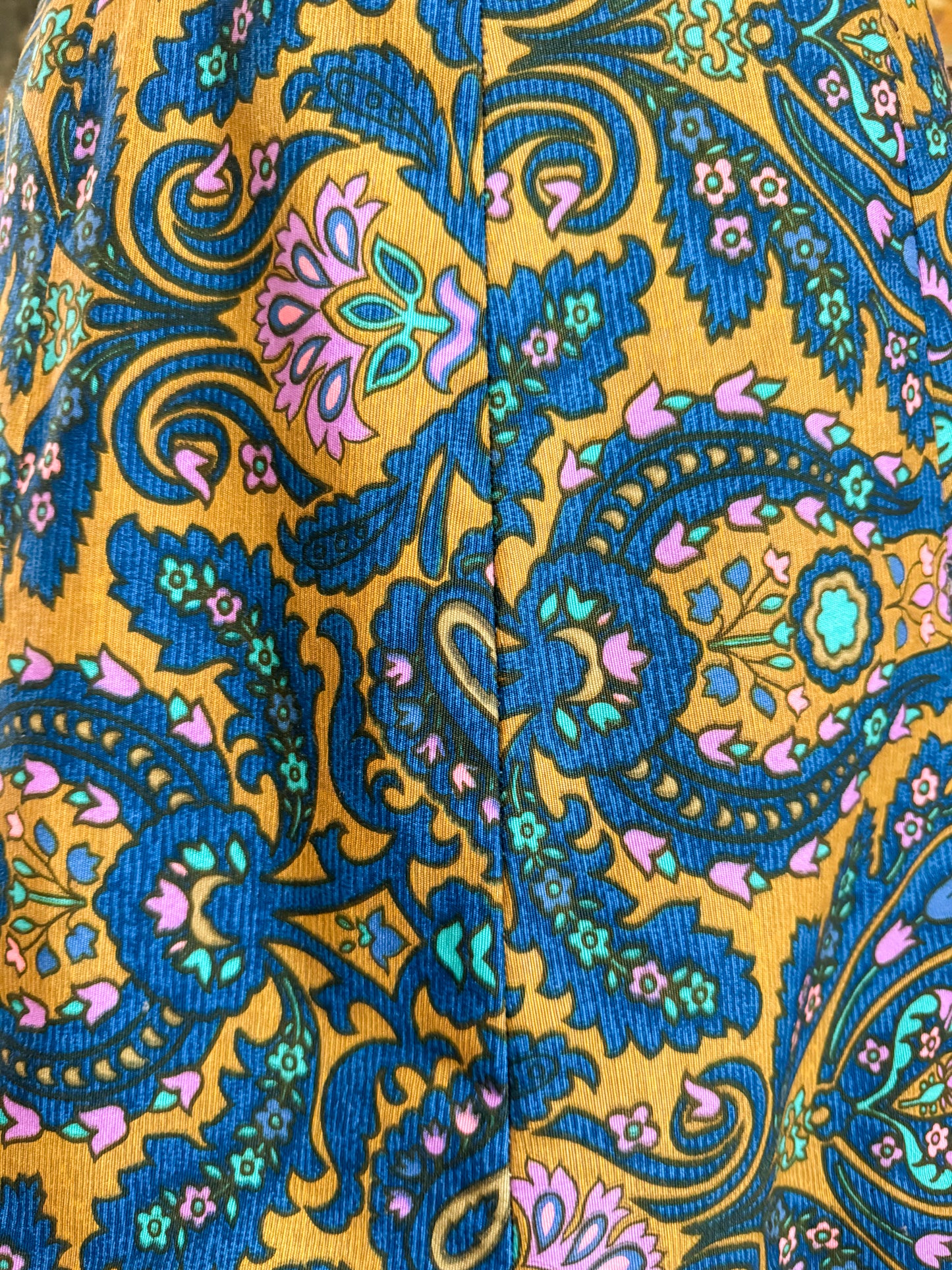 VINTAGE 1970S HANDMADE COTTON PAISLEY PRINT A-LINE MINI SKIRT S/M