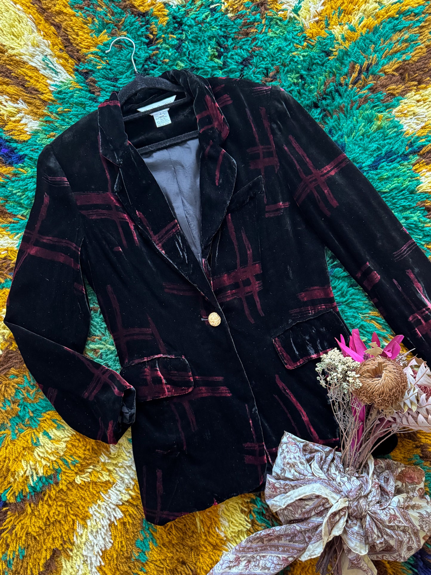 VINTAGE 1990S PAOLO SANTINI SILK BLEND VELVET BLAZER JACKET S