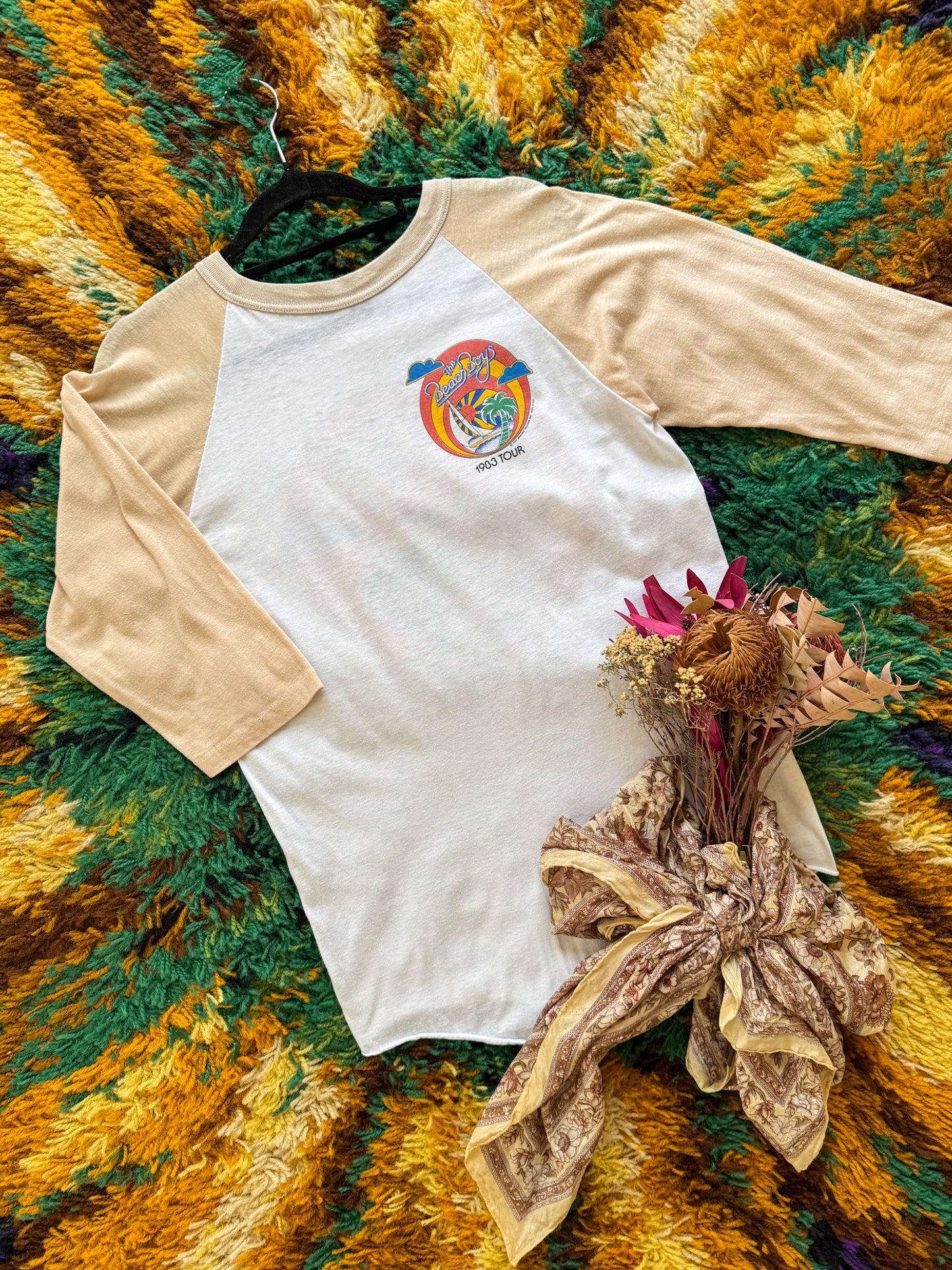 VINTAGE 1983 THE BEACH BOYS TOUR PRINT RAGLAN TSHIRT S/M
