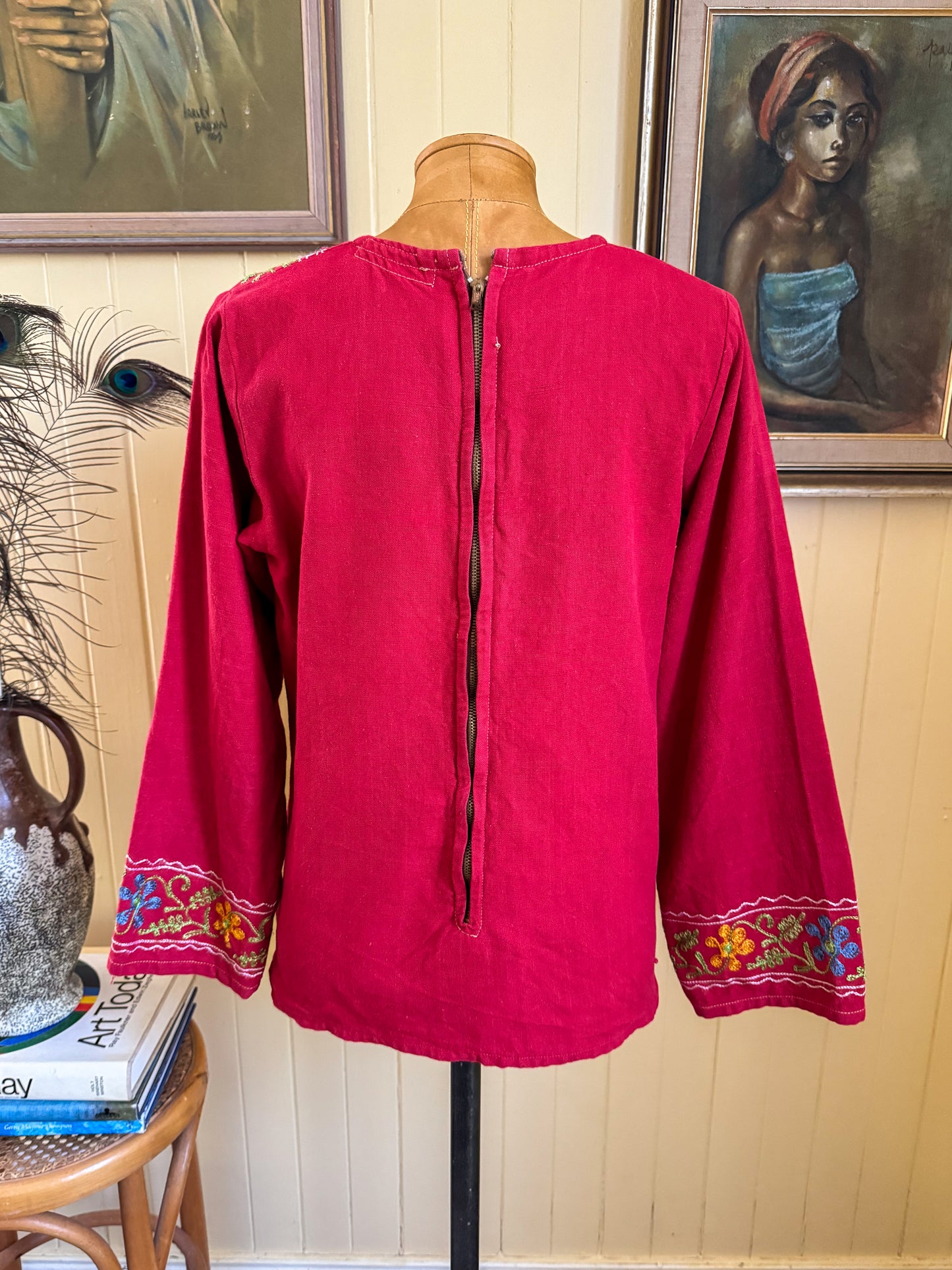 VINTAGE 1970S THE OLD FORT INDIAN COTTON EMBROIDERED TOP S