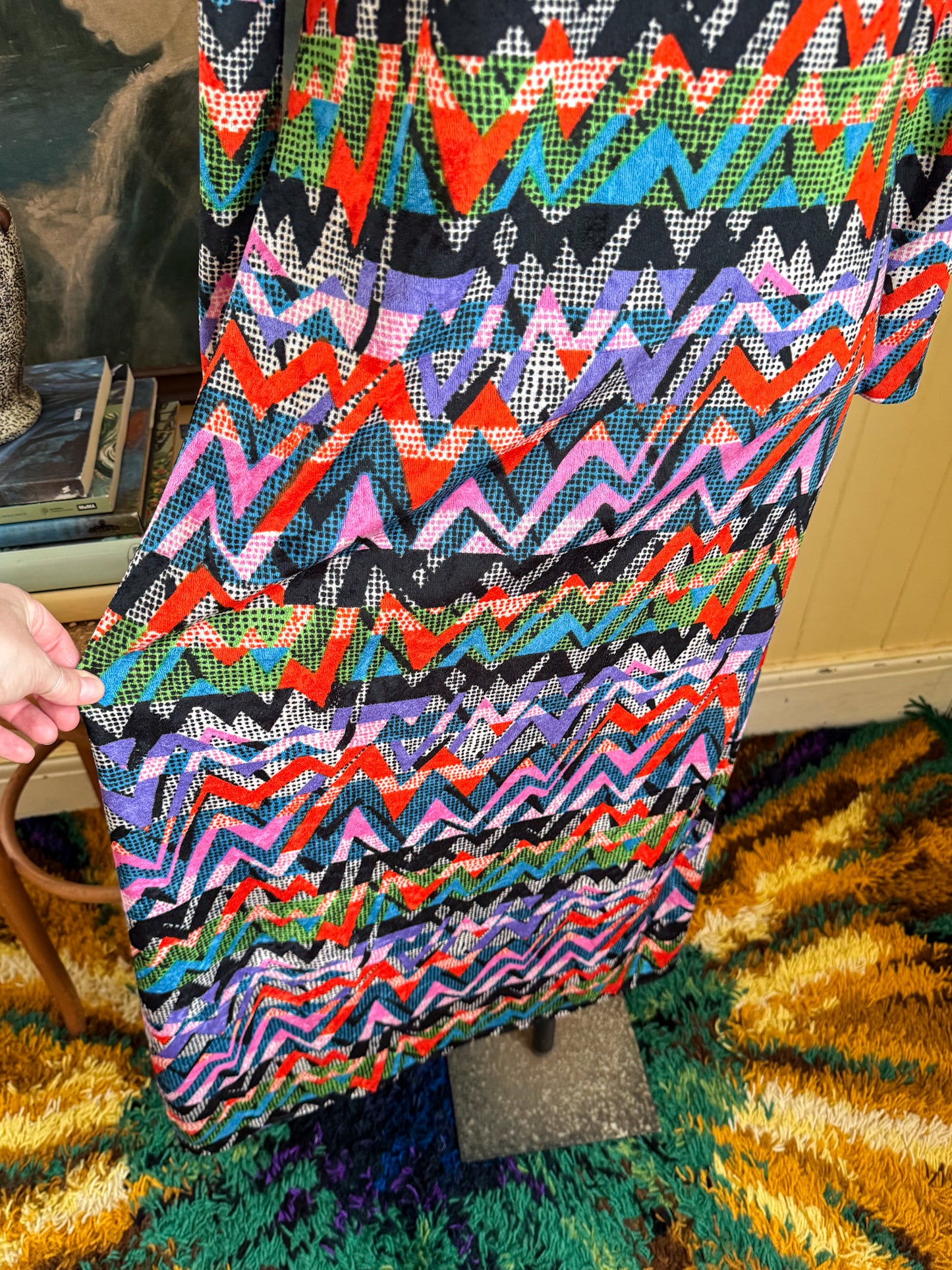 VINTAGE 1990S MAGLIA VELVET RAINBOW CHEVRON MAXI DRESS M/L