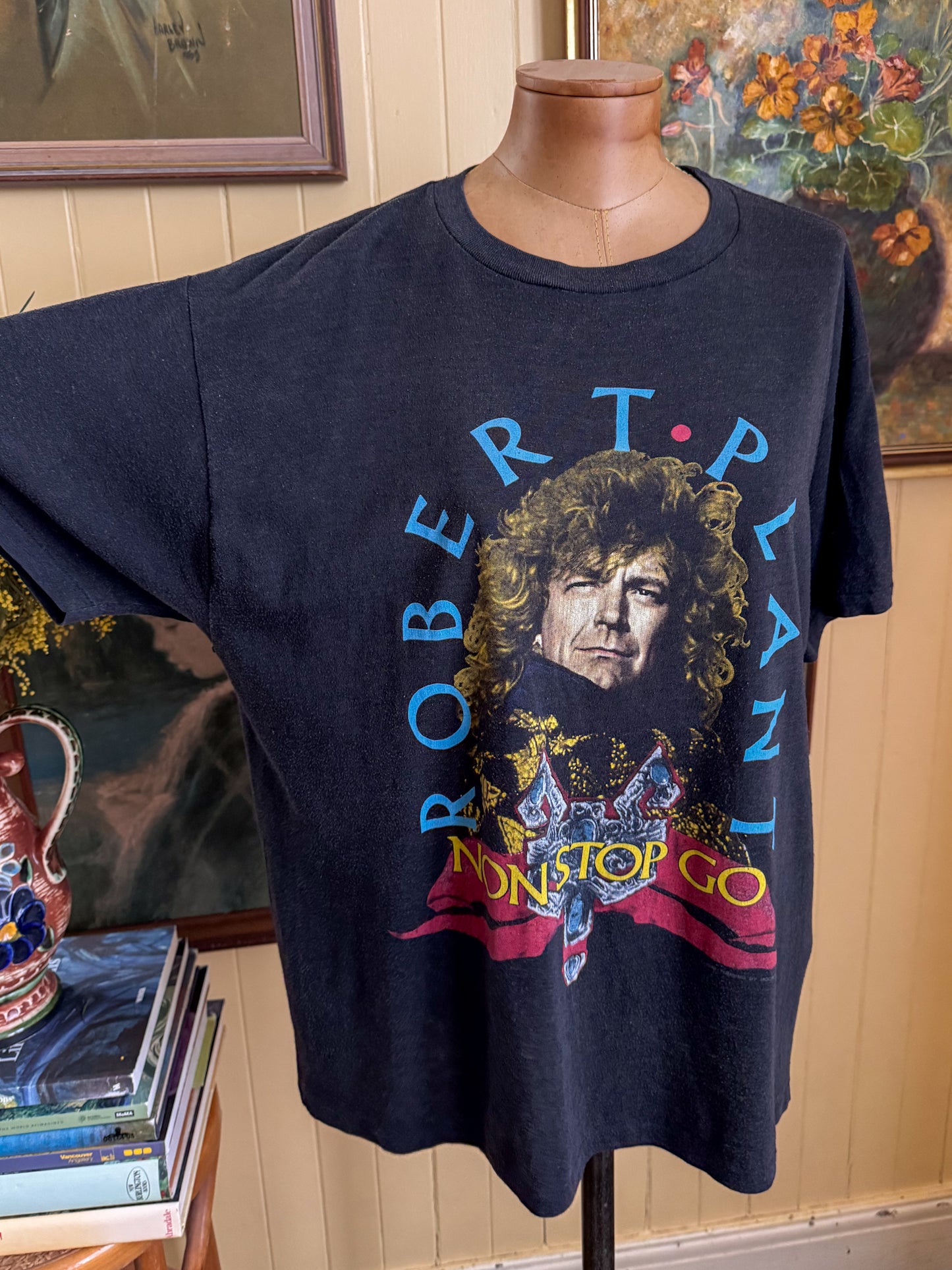VINTAGE 1988 ROBERT PLANT NON-STOP GO WORLD TOUR PRINT BAND TSHIRT L/XL