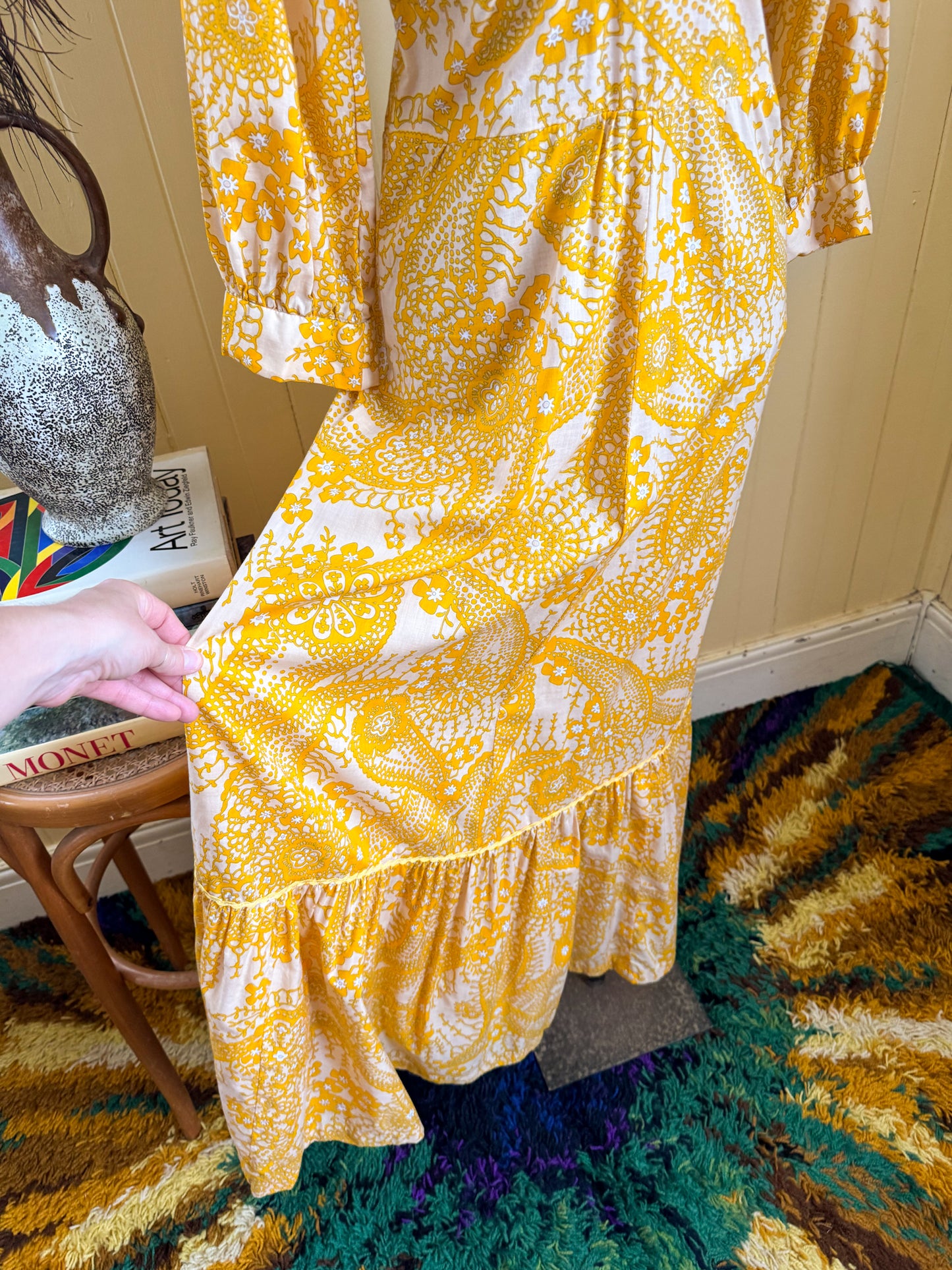 VINTAGE 1970S TRIXY COTTON FLORAL PRINT MAXI PRAIRIE DRESS S