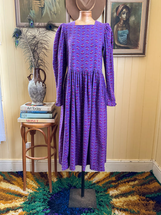 VINTAGE 1980S LAURA ASHLEY COTTON FLORAL PRINT PRAIRIE DRESS S/M