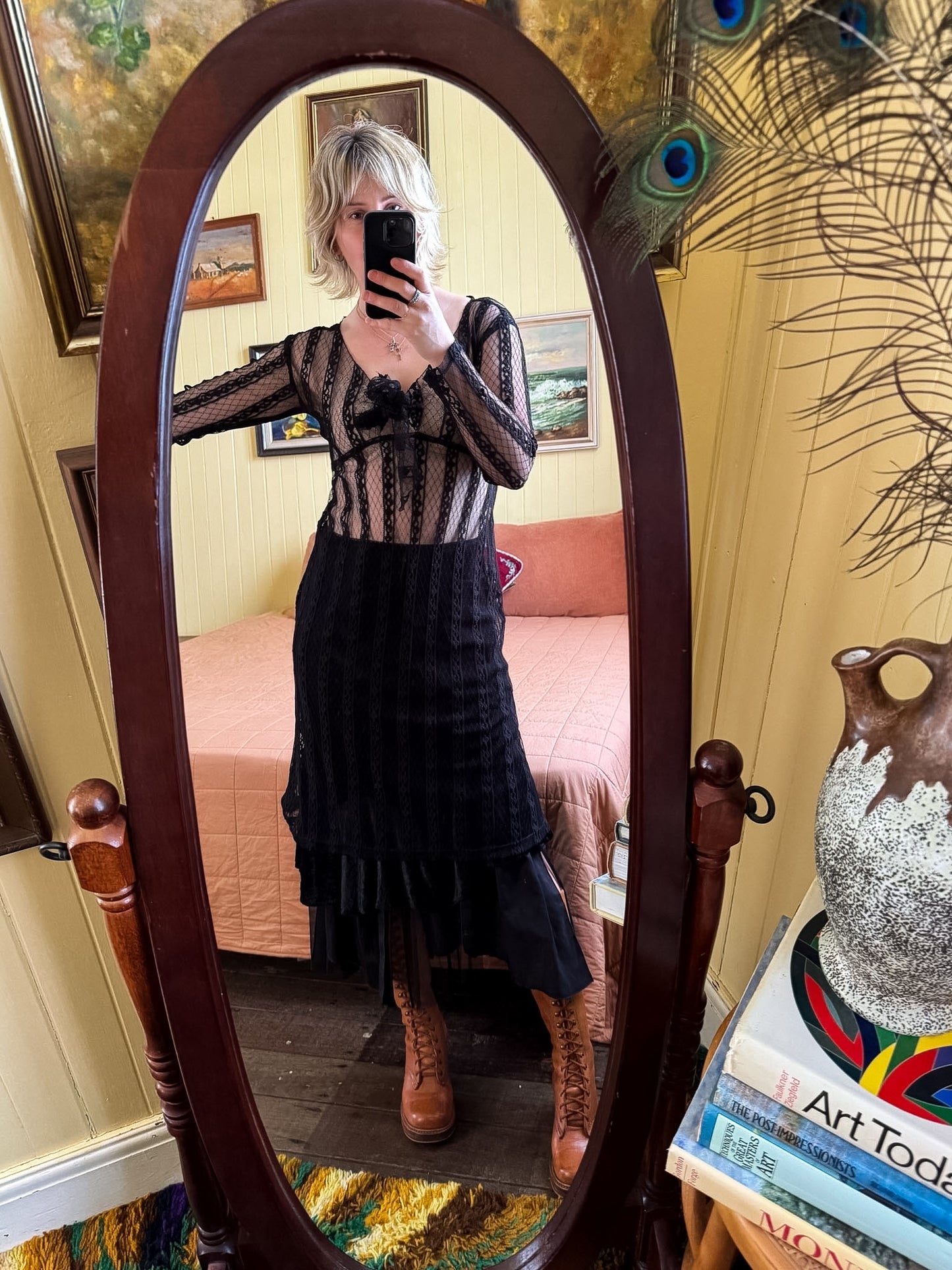 VINTAGE 1990S PEACE ANGEL INDIAN COTTON VELVET HANKY HEM MIDI SKIRT M