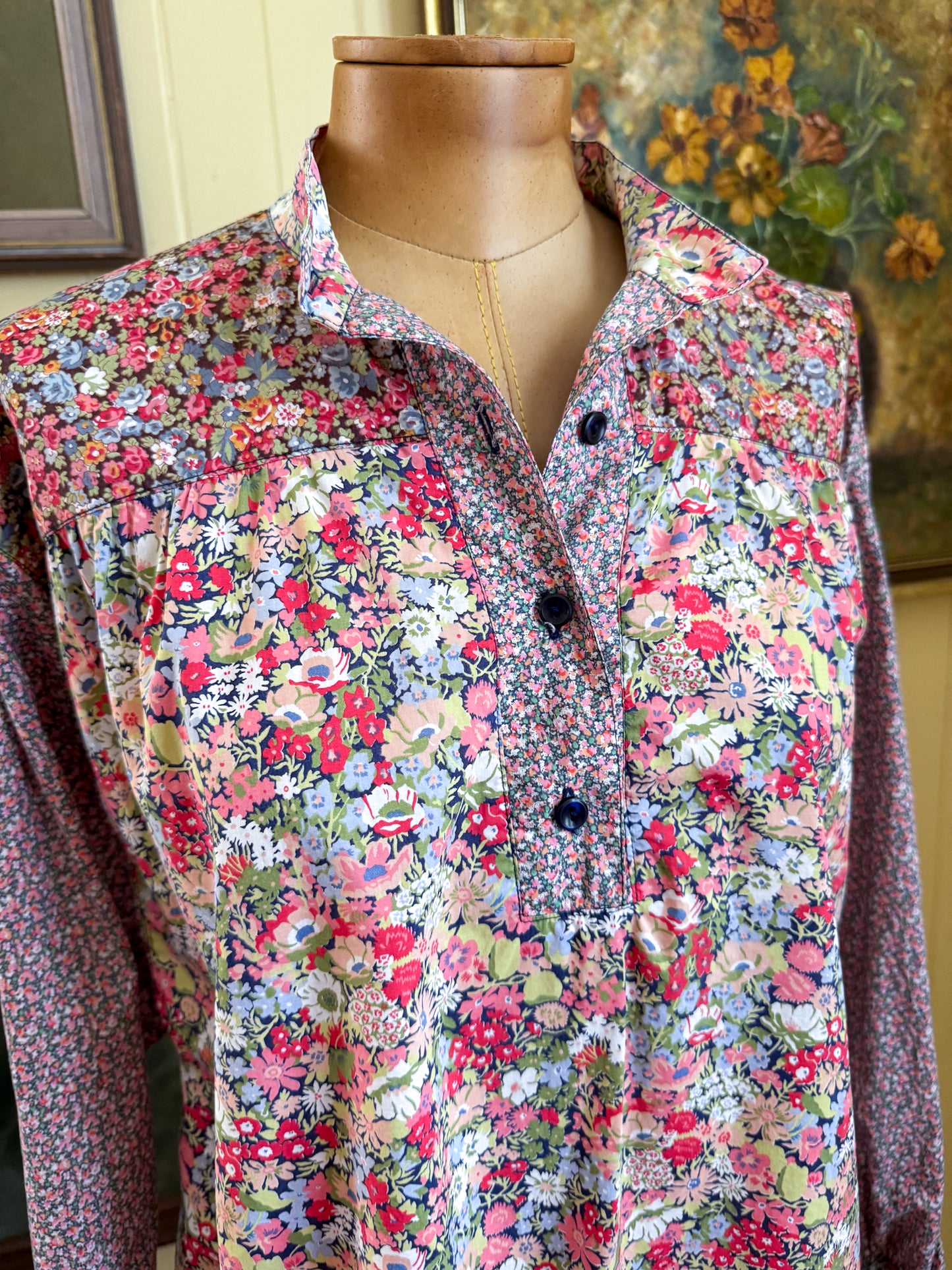 VINTAGE 1990S AUSTRALIAN THE COUNTRY FIELDS COTTON FLORAL PRINT BLOUSE M/L