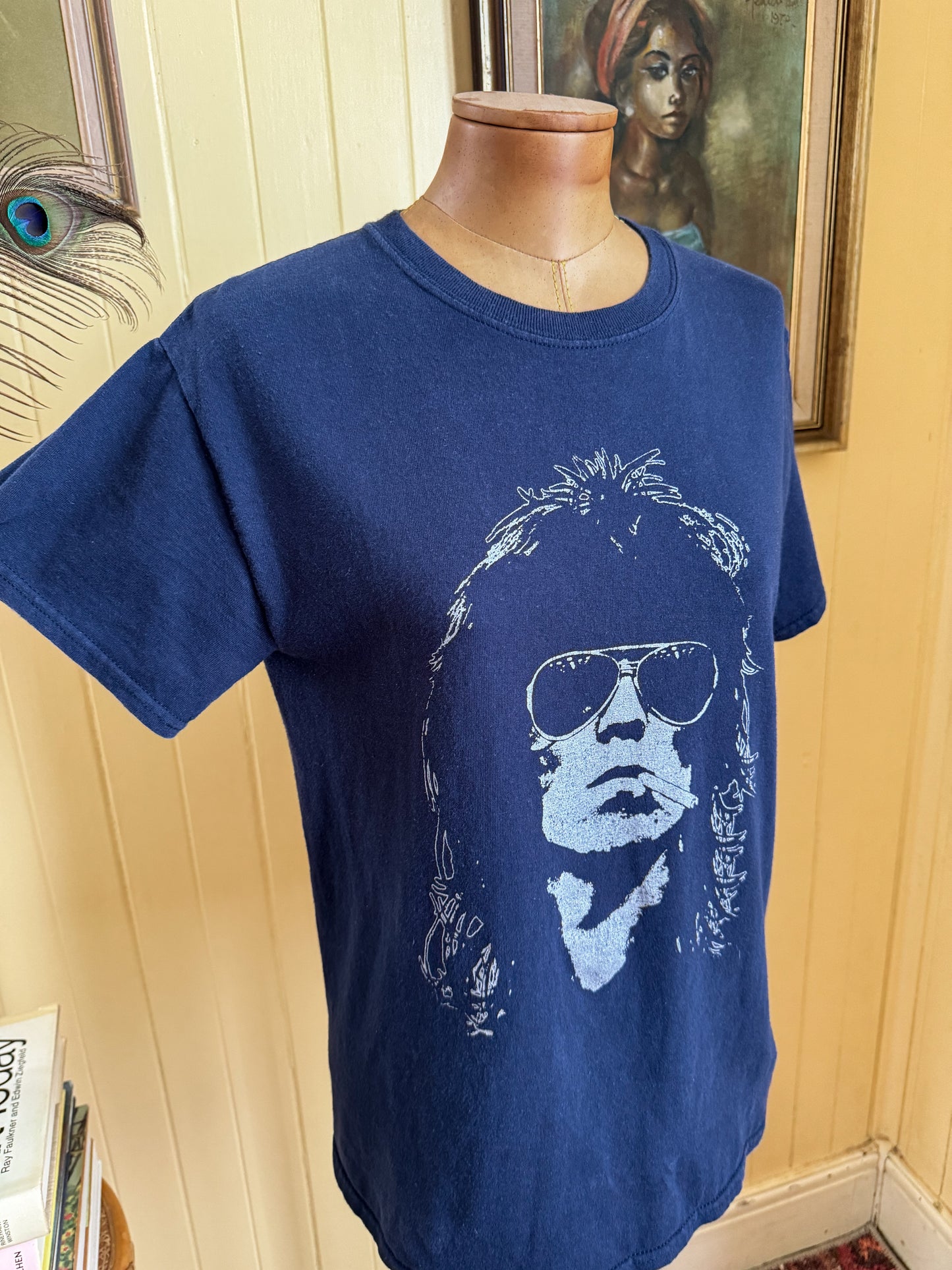 VINTAGE Y2K KEITH RICHARDS PRINT NAVY COTTON TSHIRT S