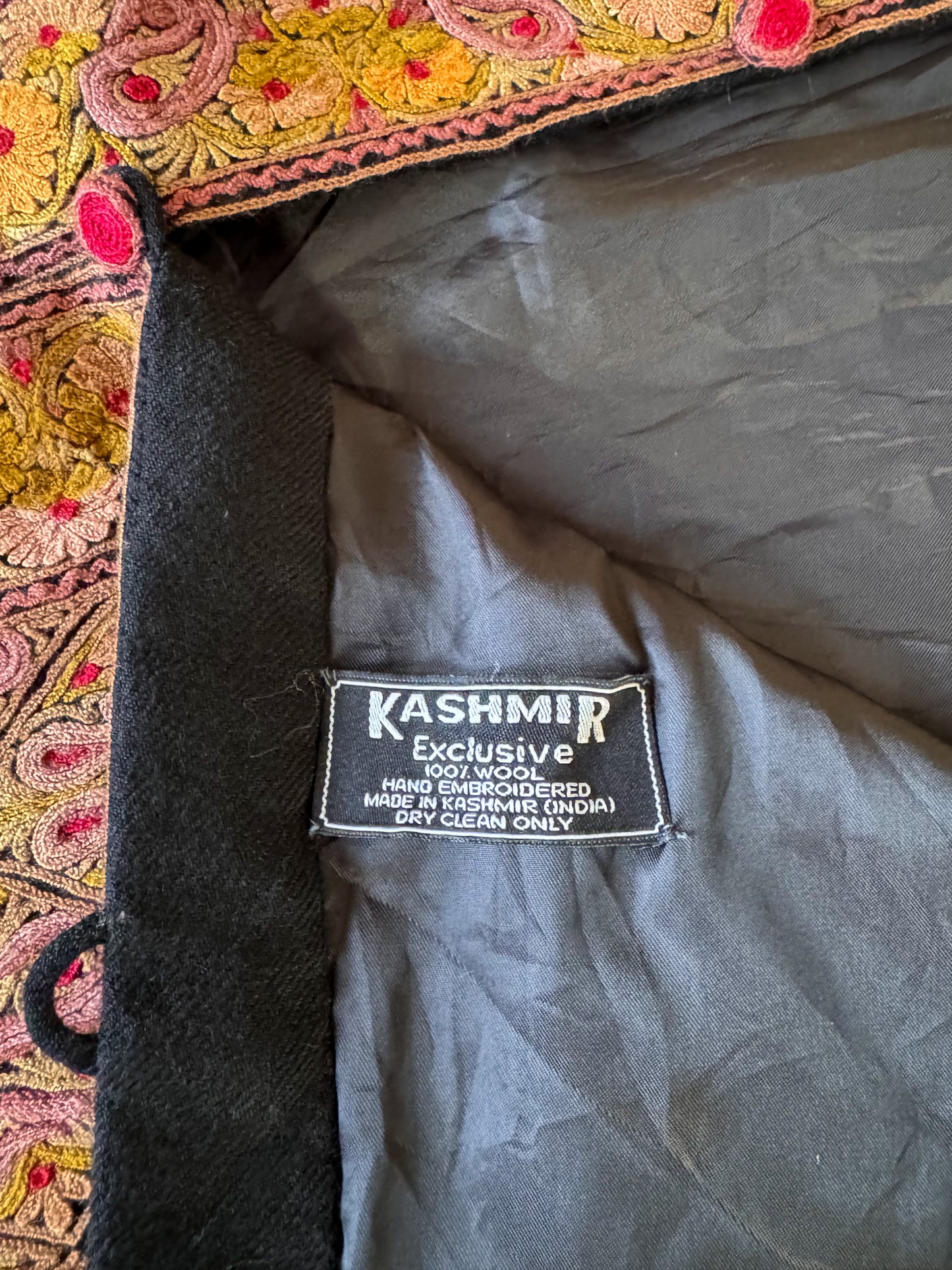 VINTAGE KASHMIR INDIAN PURE WOOL EMBROIDERED BUTTON THROUGH JACKET L