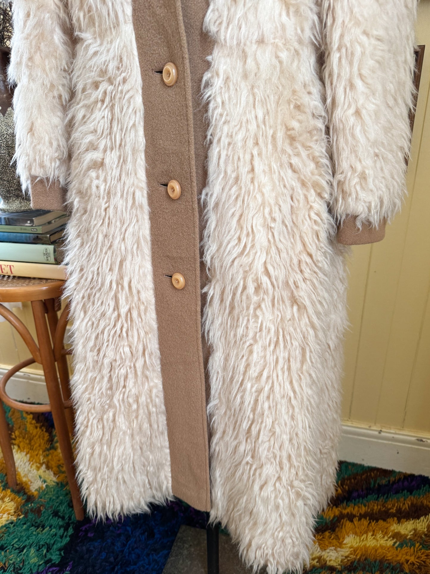 VINTAGE 1970S EAST GERMAN FLOKATI WOOL LONGLINE PENNY LANE COAT S/M