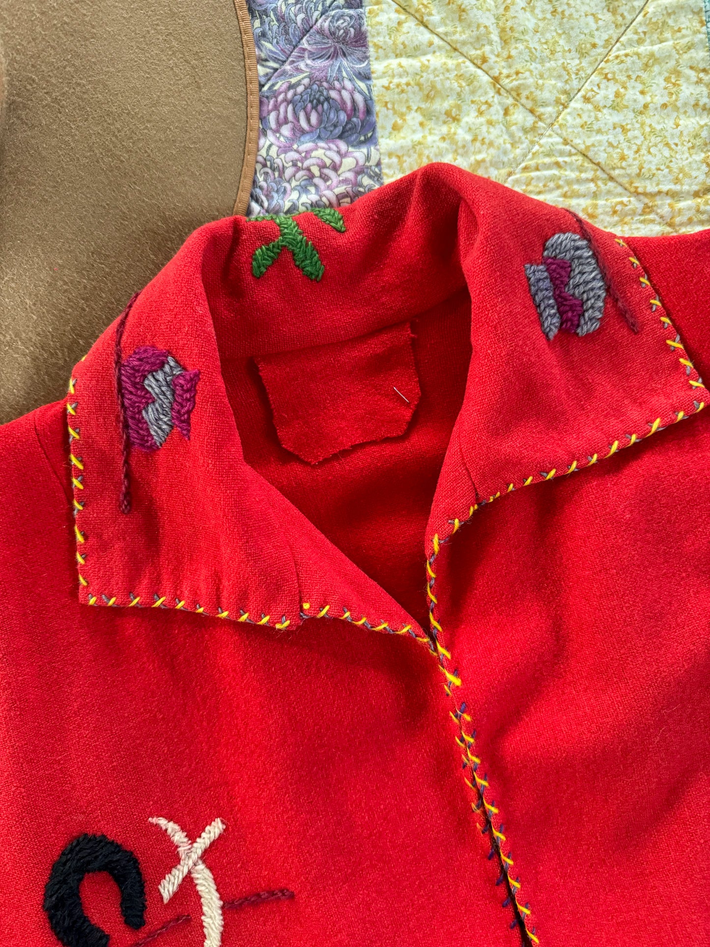 VINTAGE 1950S MEXICAN WOOL EMBROIDERED SOUVENIR TOURIST JACKET XS/S