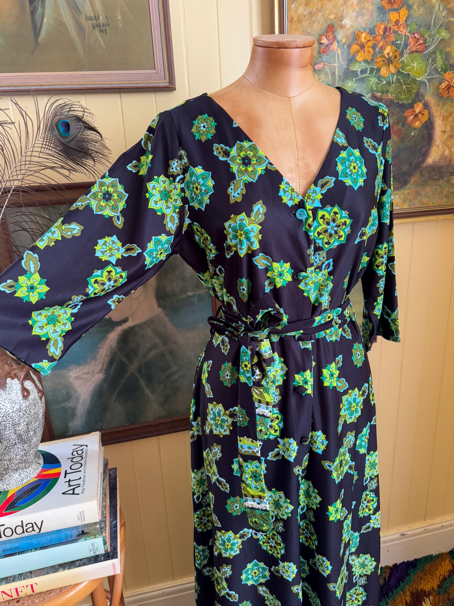 VINTAGE 1960S RALSTON TRICEL PSYCHEDELIC PRINT WIDE LEG JUMPSUIT M/L