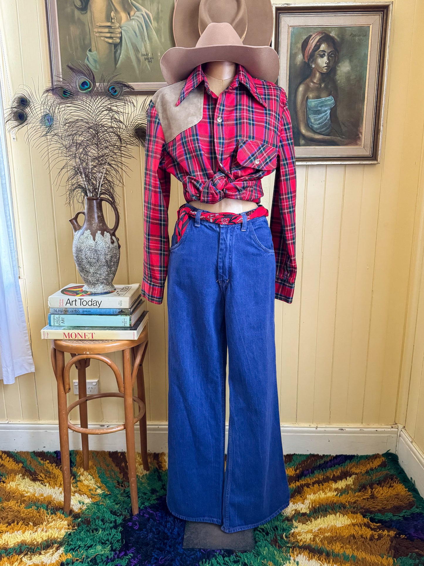 VINTAGE 1970S RARE LEVI’S FOR MEN COTTON/POLY WESTERN PLAID SHIRT M