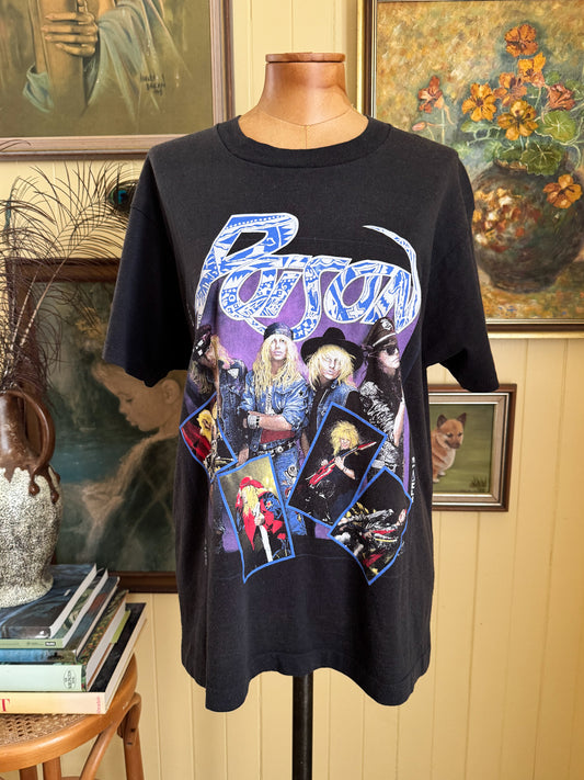 VINTAGE 1988 POISON OPEN UP AND SAY AHHHH TOUR PRINT SINGLE STITCH BAND TSHIRT M/L