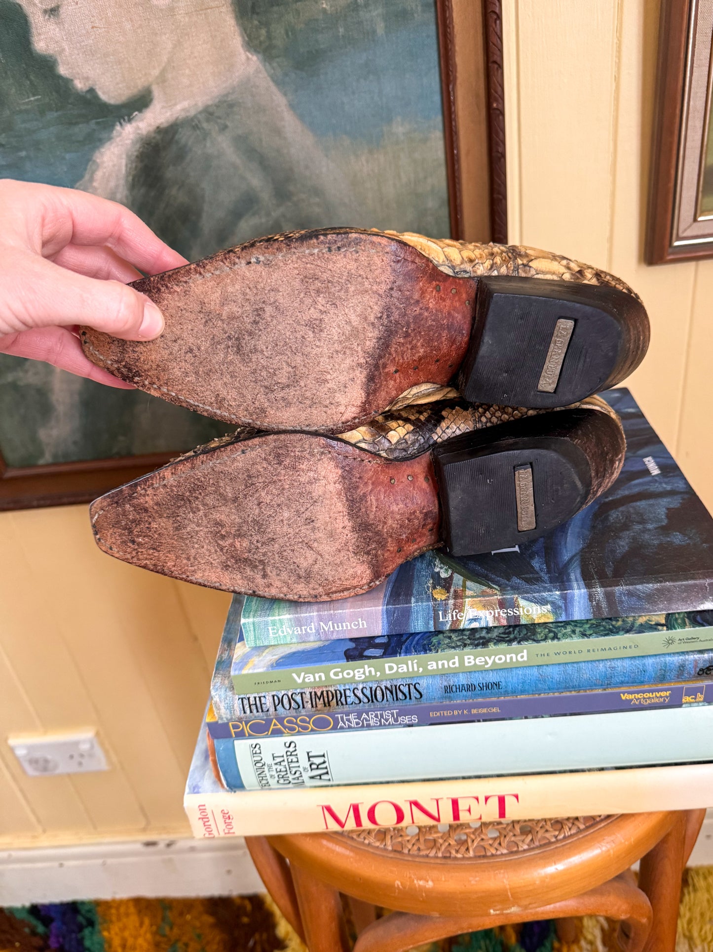 VINTAGE LA GRAN BOTA MEXICAN EXOTIC PYTHON SNAKESKIN LEATHER WESTERN ANKLE BOOTS 9.5/10