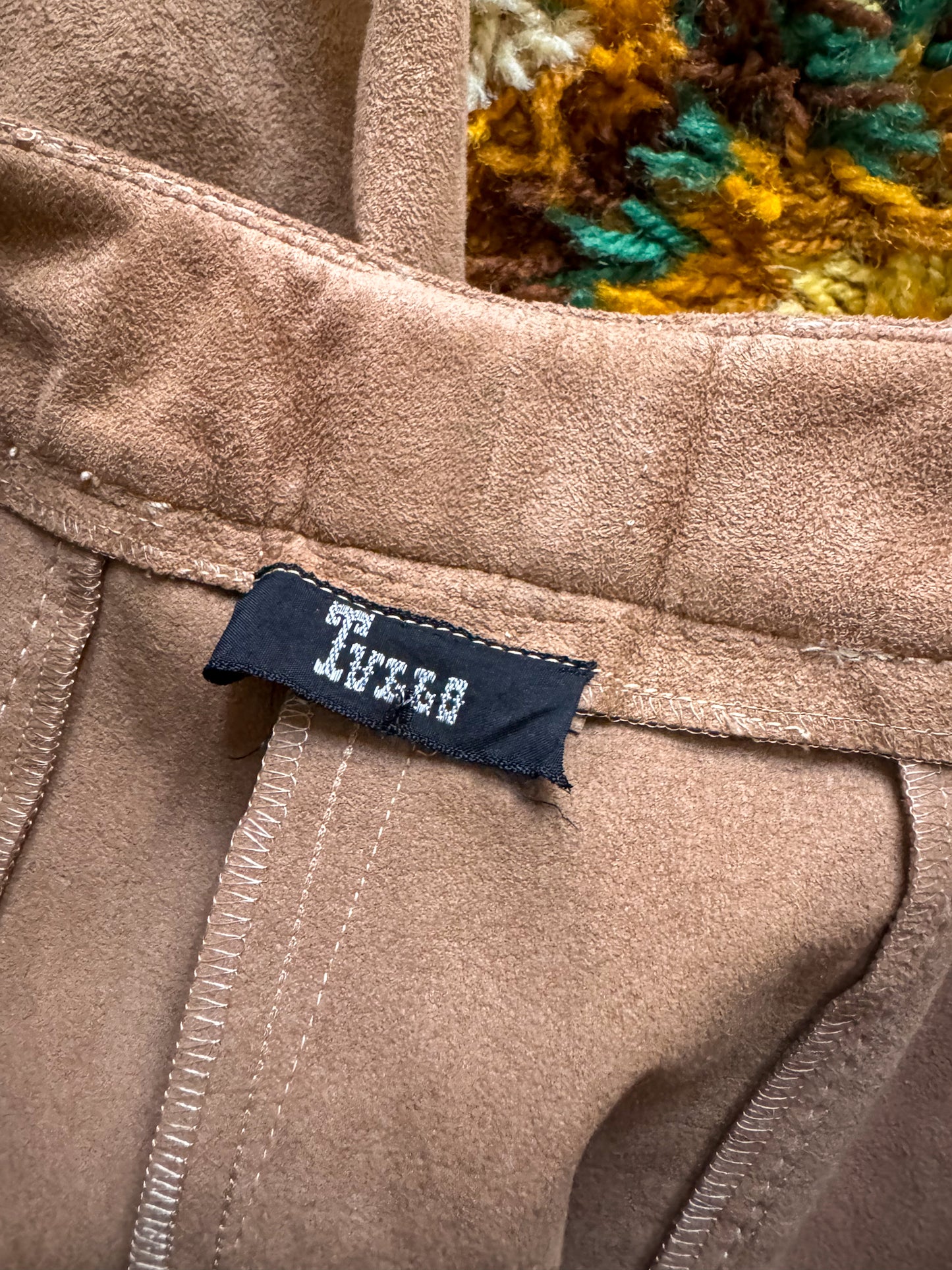 VINTAGE 1970S TULLO FAUX SUEDE HIGH WAISTED FLARED PANTS S