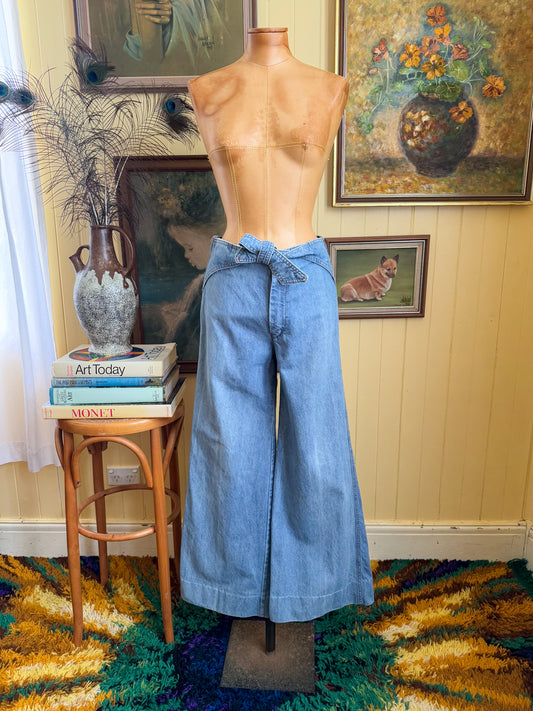 VINTAGE 1970S AMCO WIDE LEG HIGH WAIST FLARE DENIM JEANS S