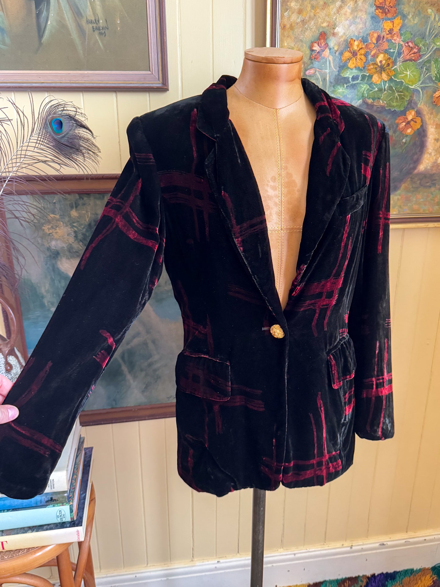 VINTAGE 1990S PAOLO SANTINI SILK BLEND VELVET BLAZER JACKET S