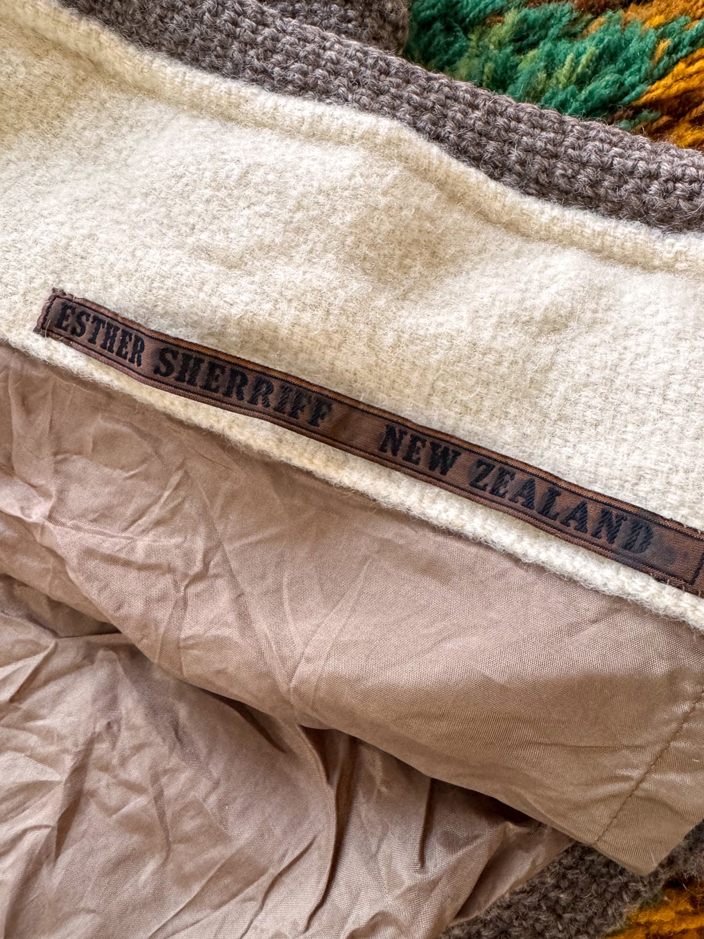 VINTAGE 1980S NEW ZEALAND ESTHER SHERRIFF WOOL CROCHET KNIT CARDIGAN JACKET M/L
