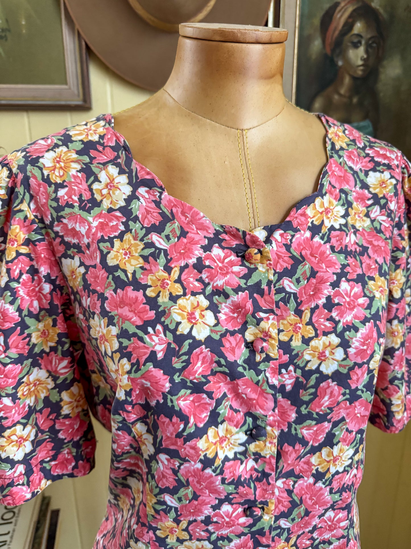 VINTAGE 1980S AUSTRALIAN LAURA ASHLEY COTTON FLORAL PRINT BLOUSE M