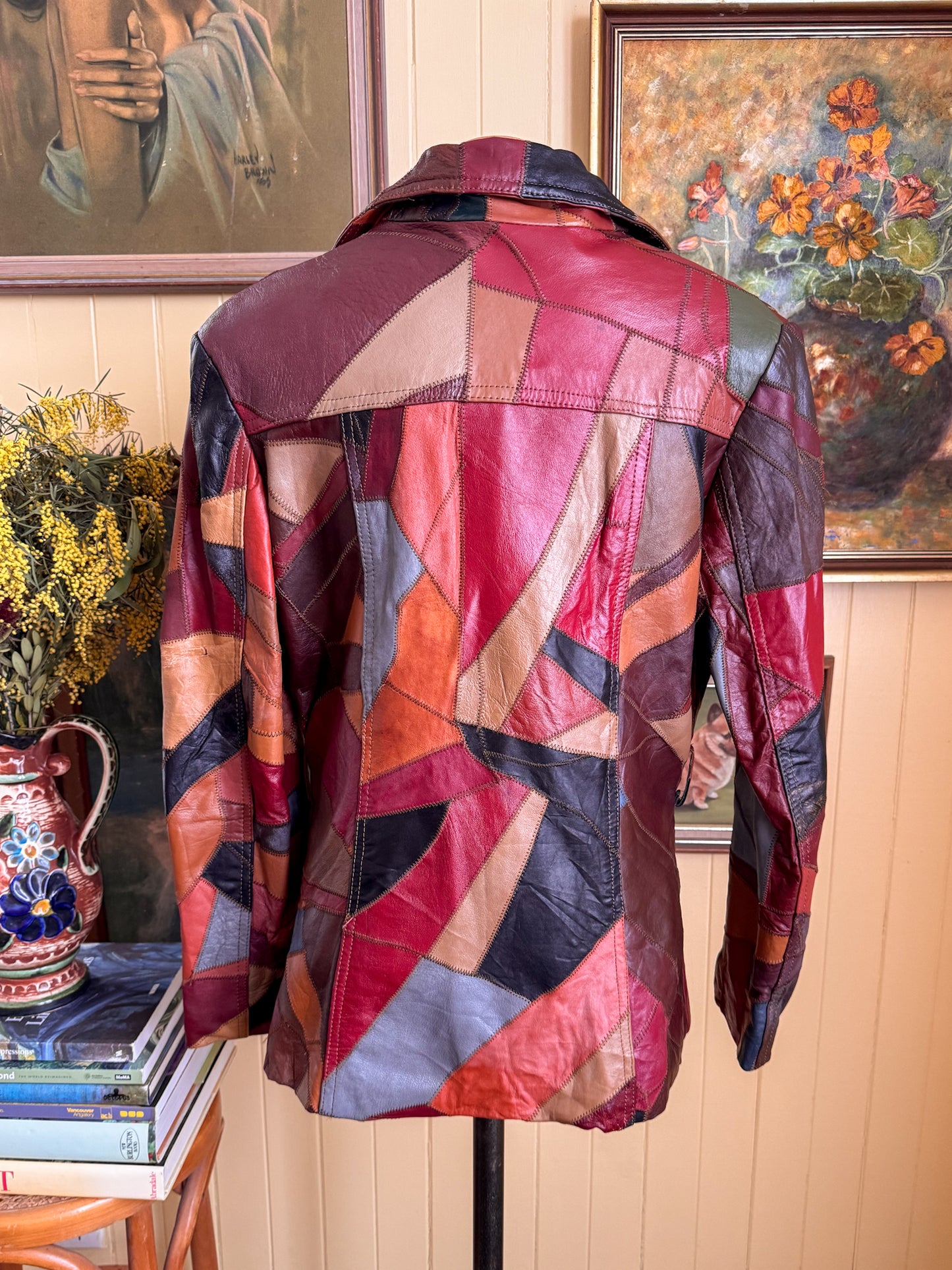 VINTAGE 1970S KOREAN PATCHWORK LEATHER BLAZER JACKET S/M