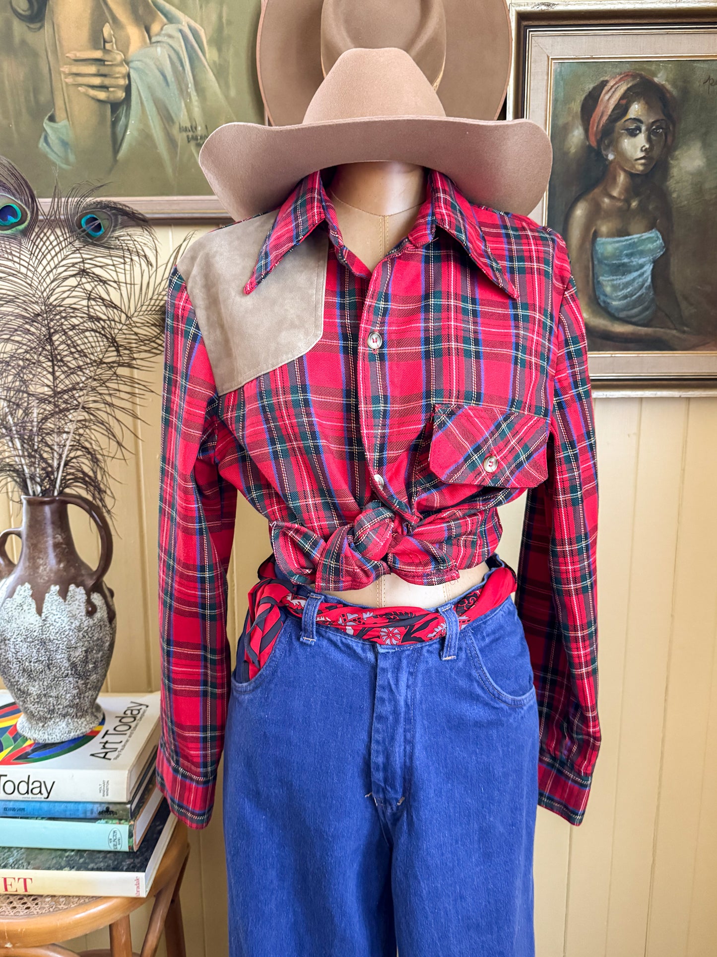 VINTAGE 1970S RARE LEVI’S FOR MEN COTTON/POLY WESTERN PLAID SHIRT M