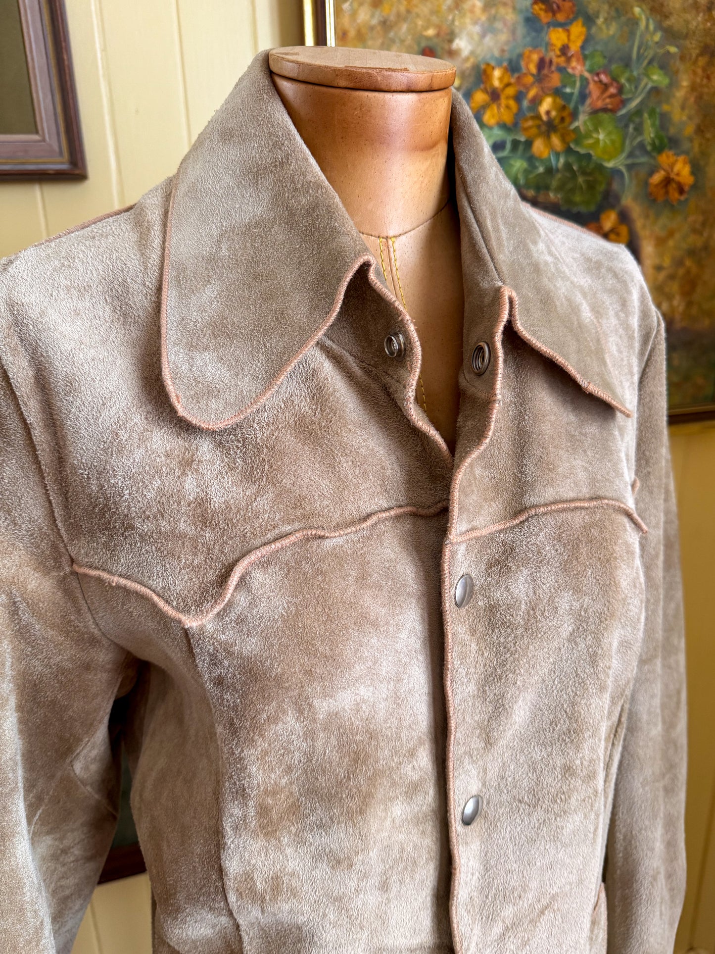 VINTAGE 1970S AUSTRALIAN STEED SUEDE LEATHER SHIRT JACKET S/M