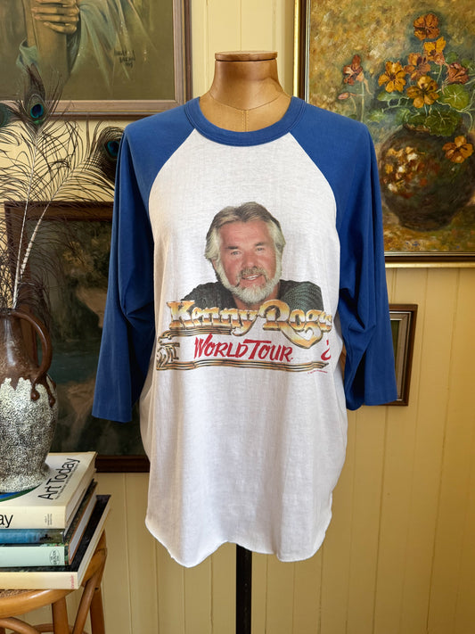 VINTAGE 1984 KENNY ROGERS WORLD TOUR PRINT RAGLAN TSHIRT L/XL/XXL