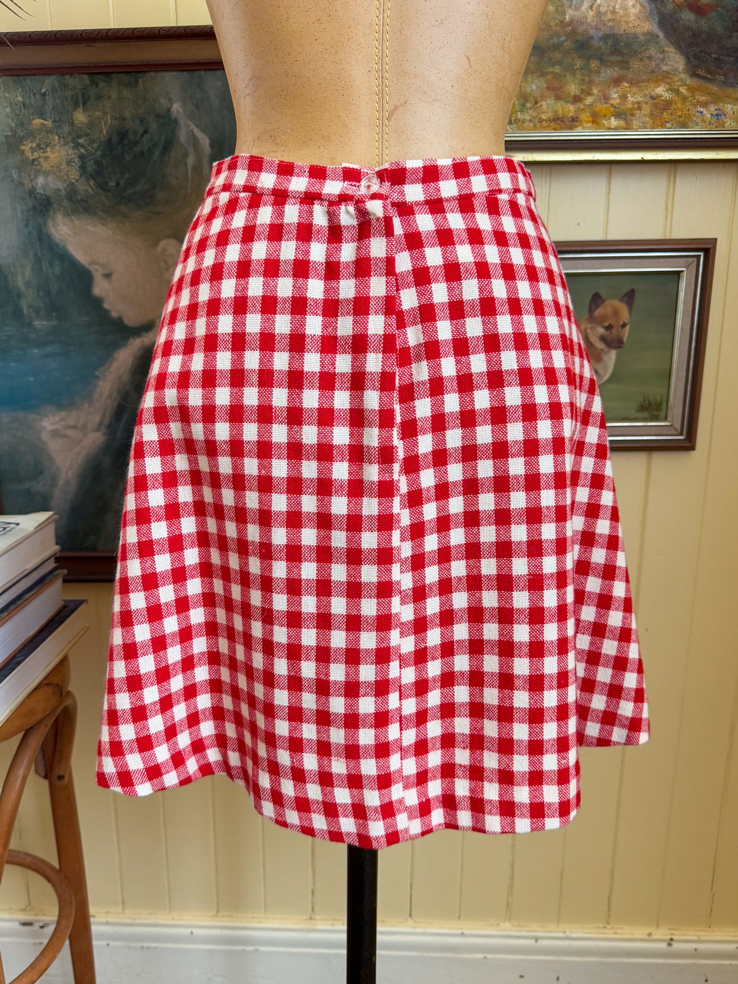 VINTAGE 1970S BINDI OF MELBOURNE WOOL GINGHAM MINI SKIRT S