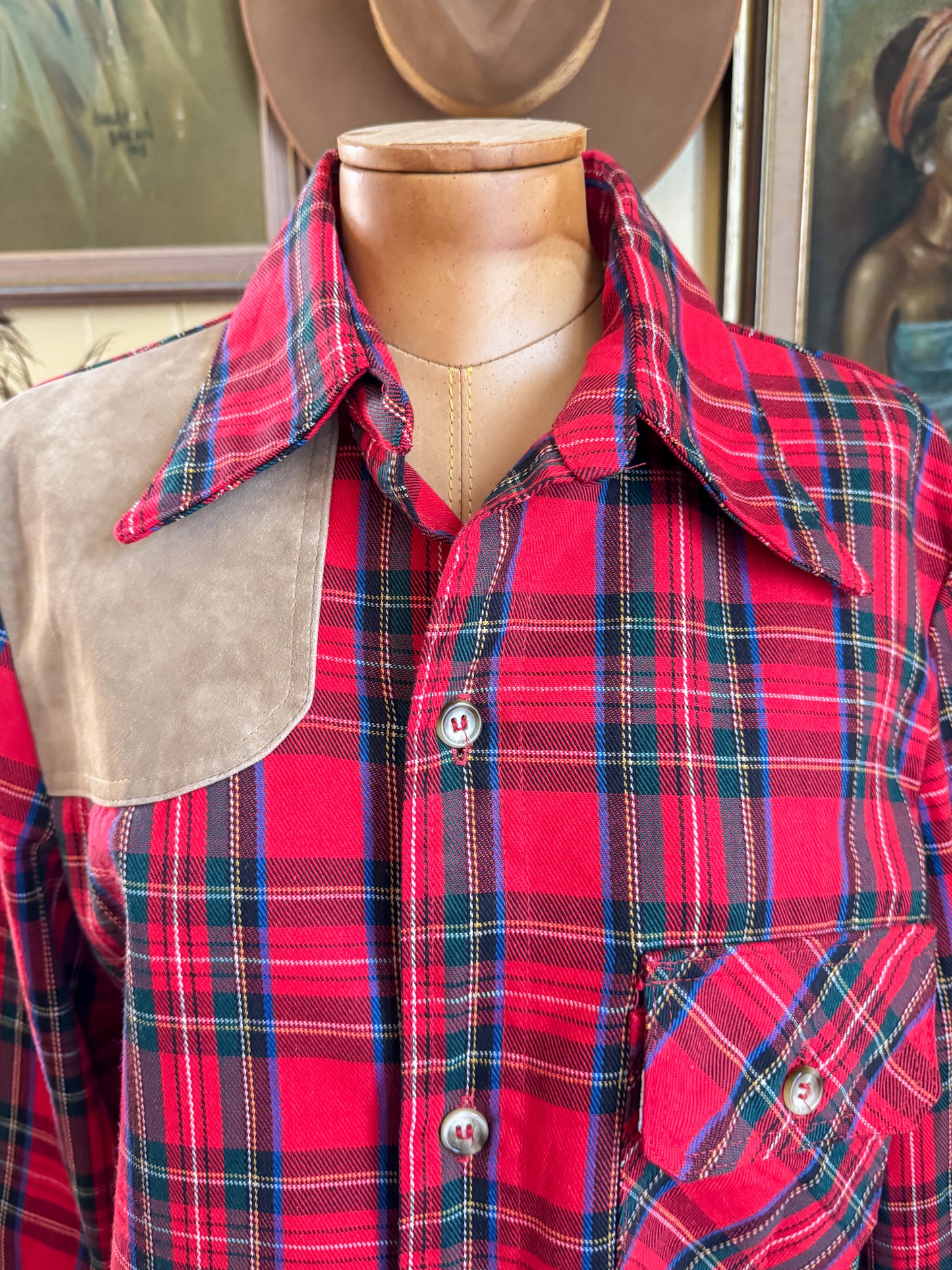 VINTAGE 1970S RARE LEVI’S FOR MEN COTTON/POLY WESTERN PLAID SHIRT M