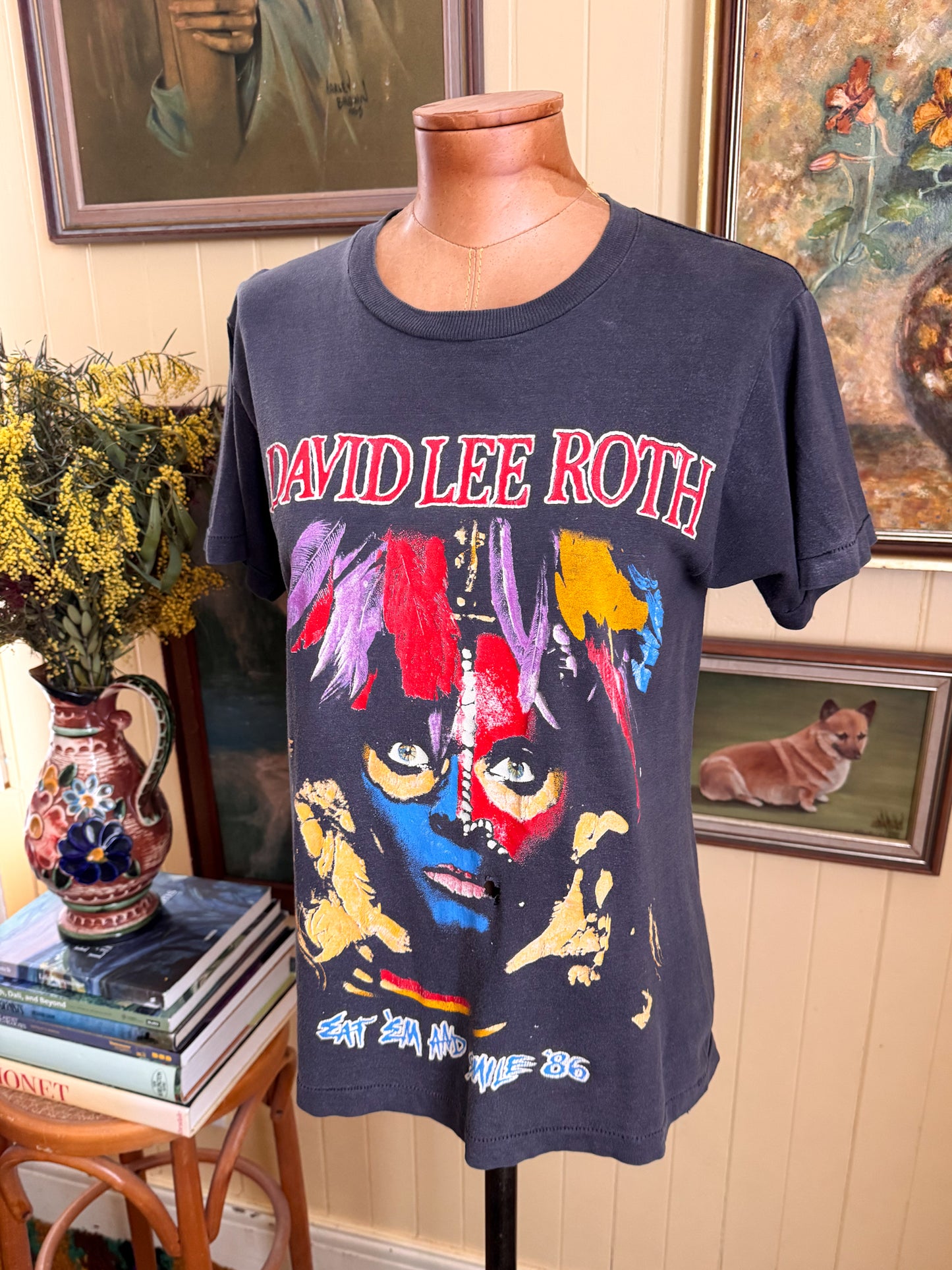 VINTAGE 1986 DAVID LEE ROTH THE ORIGINAL ASS-KICKING TOUR PRINT BAND TSHIRT S/M