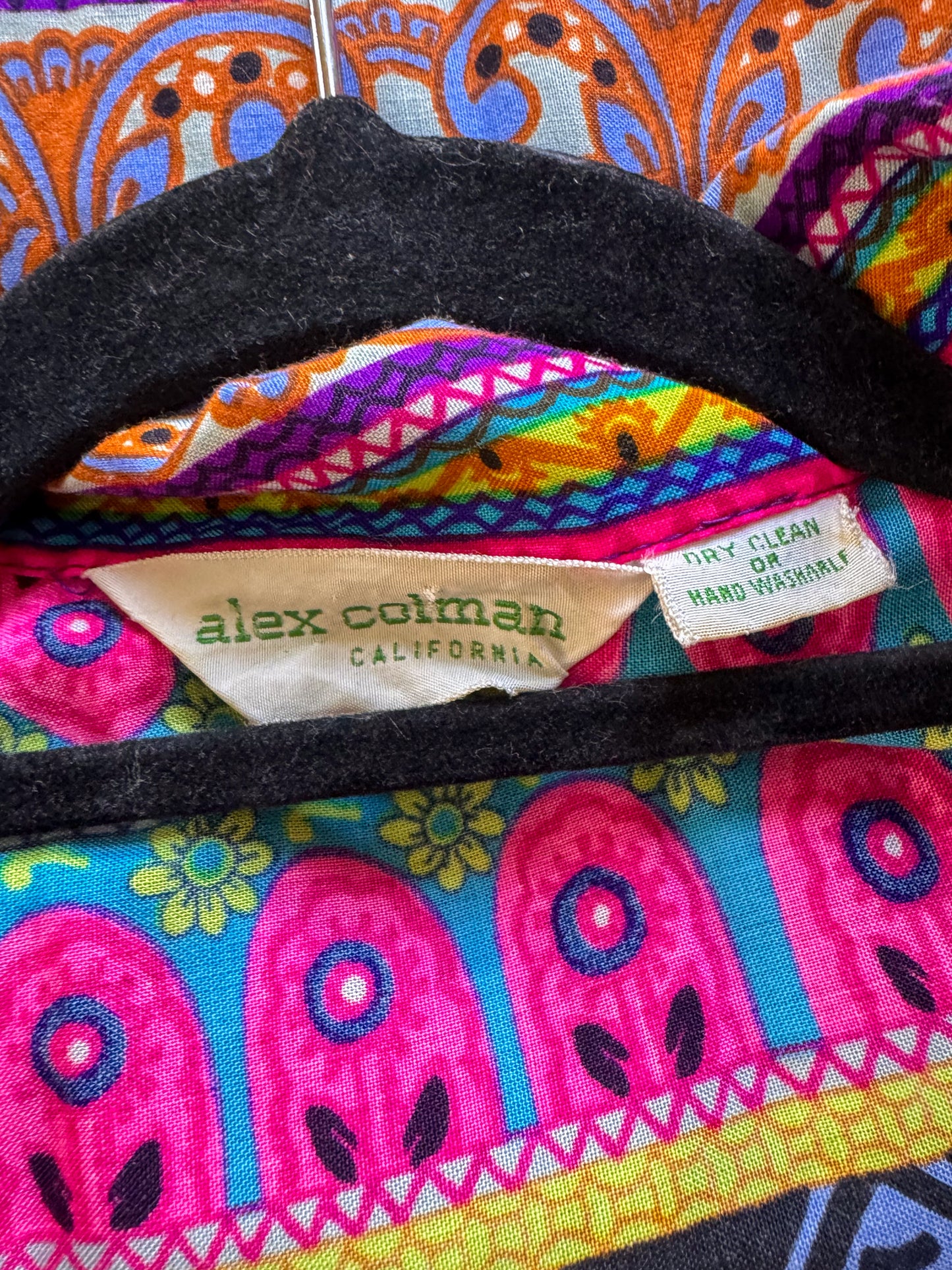 VINTAGE 1970S ALEX COLEMAN PSYCHEDELIC PRINT BUTTON THROUGH BELTED MAXI SHIRT DRESS M/L