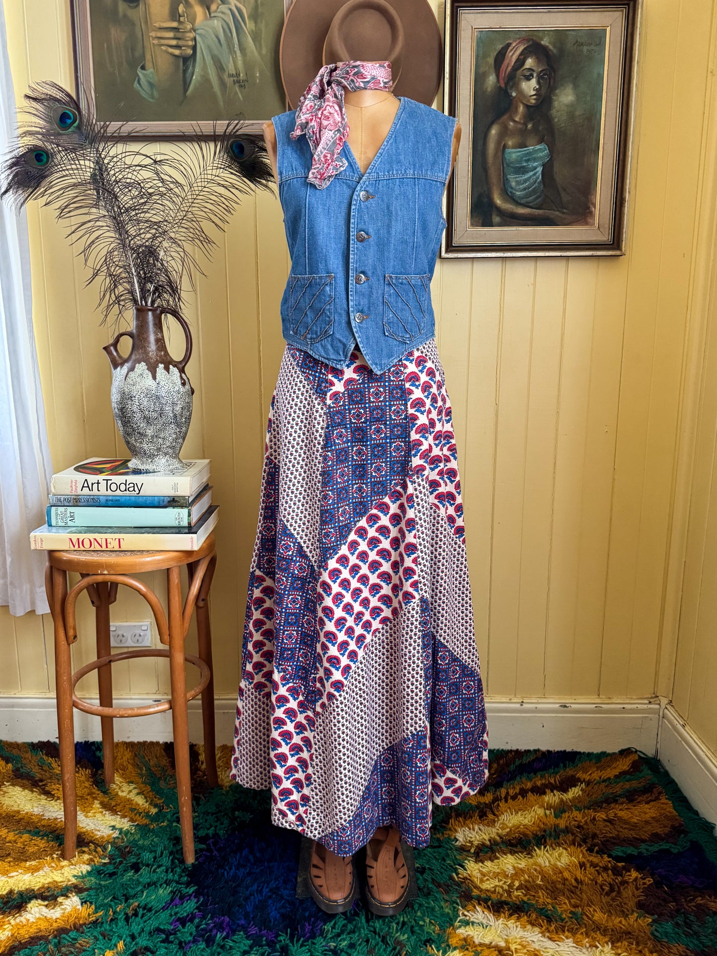 VINTAGE 1970S H.I.S. COTTON DENIM POCKET WAISTCOAT VEST S/M