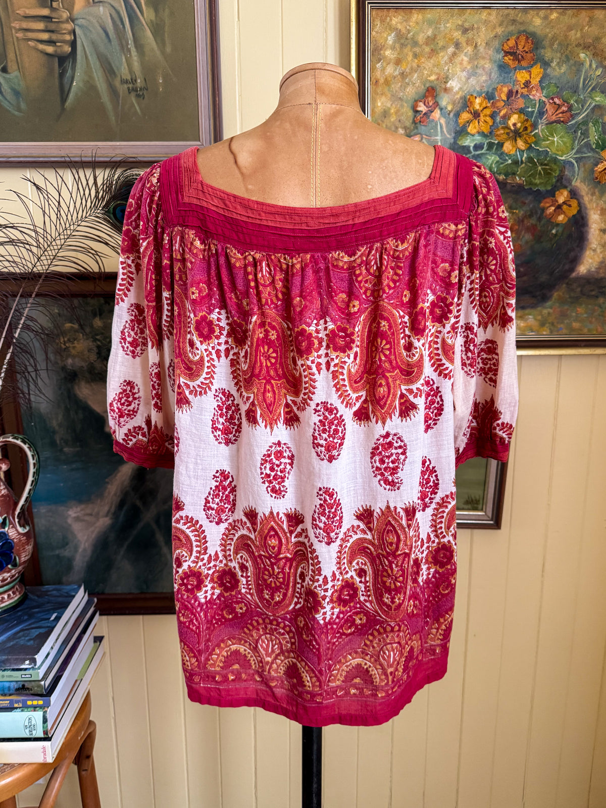 VINTAGE 1970S ANOKHI INDIAN COTTON PAISLEY PRINT PEASANT BLOUSE M