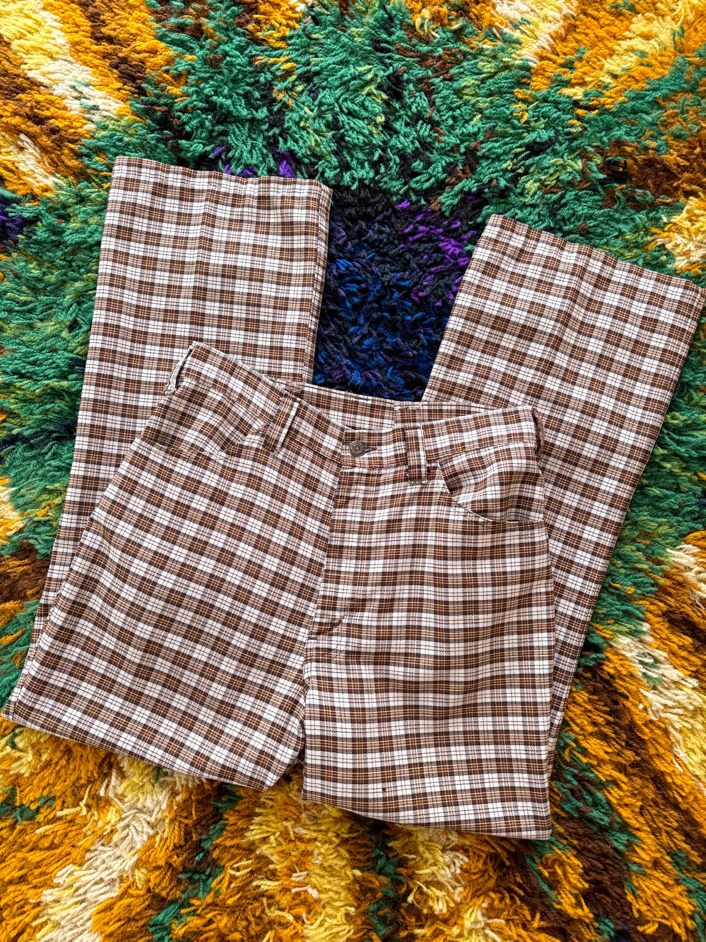 VINTAGE 1970S LEVI’S GENTLEMAN’S JEANS PLAID CHECK PANTS M/L
