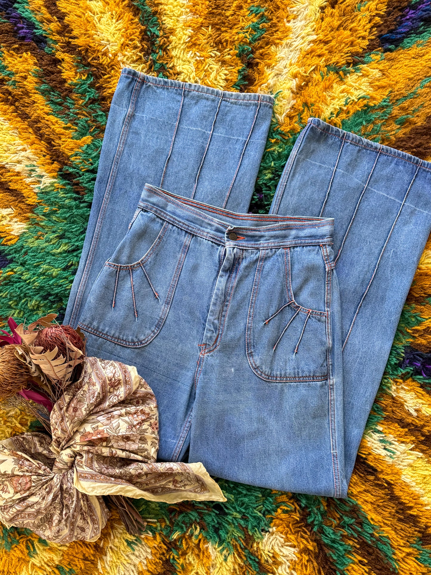 VINTAGE 1970S BRAXTON COTTON WIDE LEG HIGH WAIST DENIM JEANS M