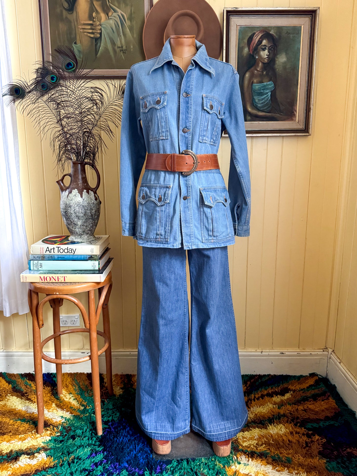 VINTAGE 1970S MAVERICK HIGH WAIST BELLBOTTOM FLARE DENIM JEANS XS/S