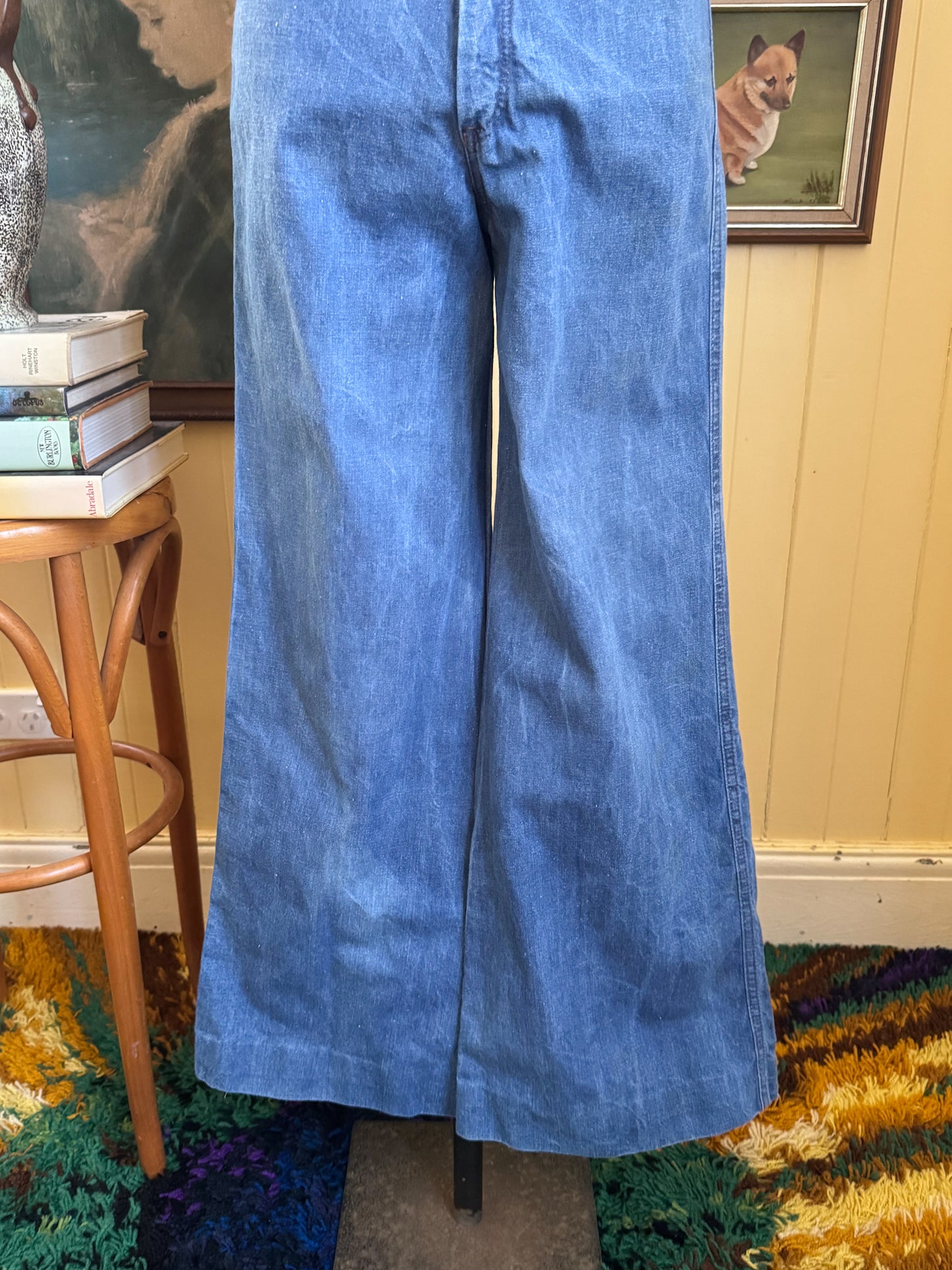 VINTAGE 1970S HIGH WAIST BELLBOTTOM FLARE DENIM JEANS XS